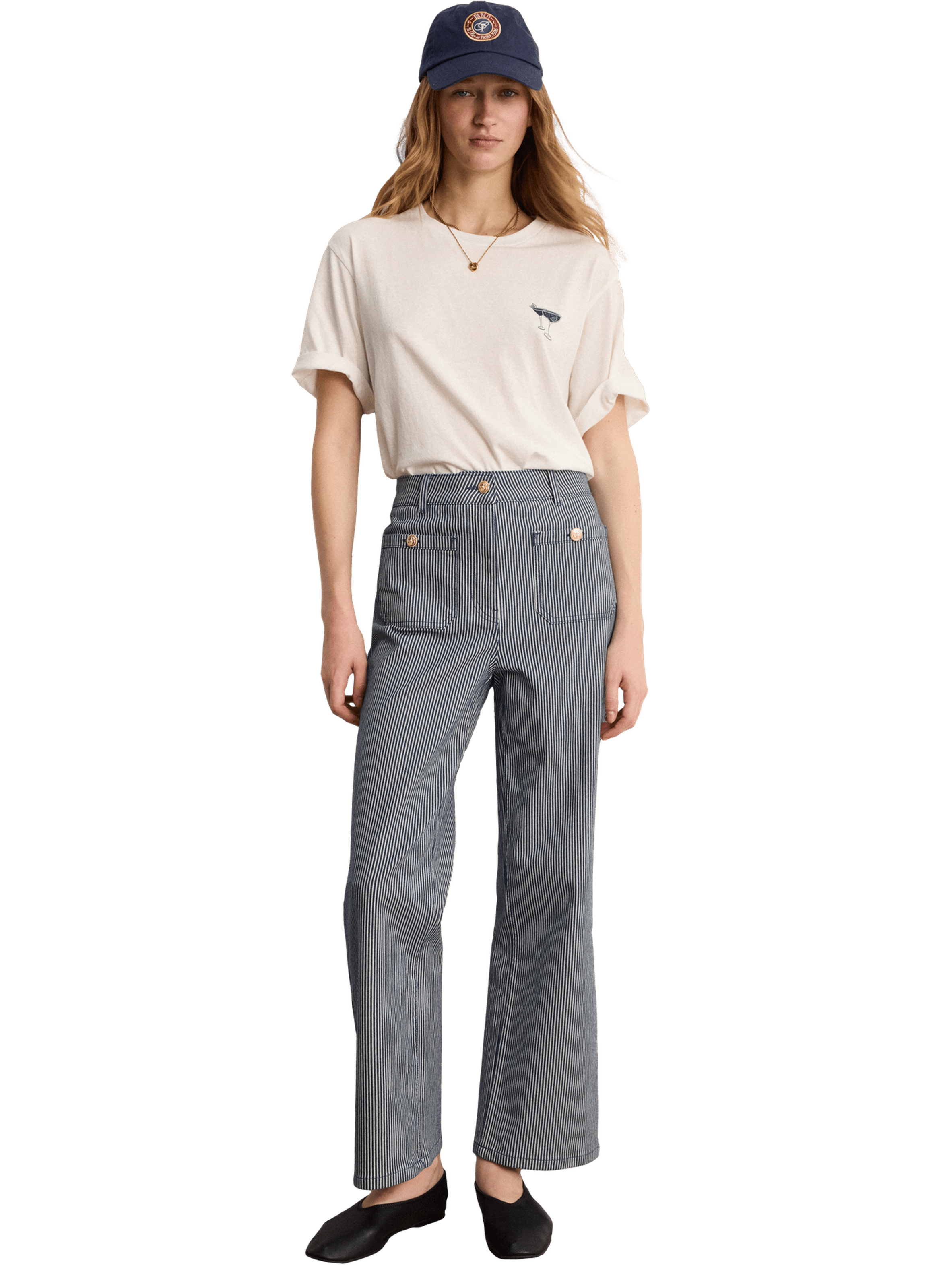 Jean droit en denim à rayures - berta PABLO Bleu