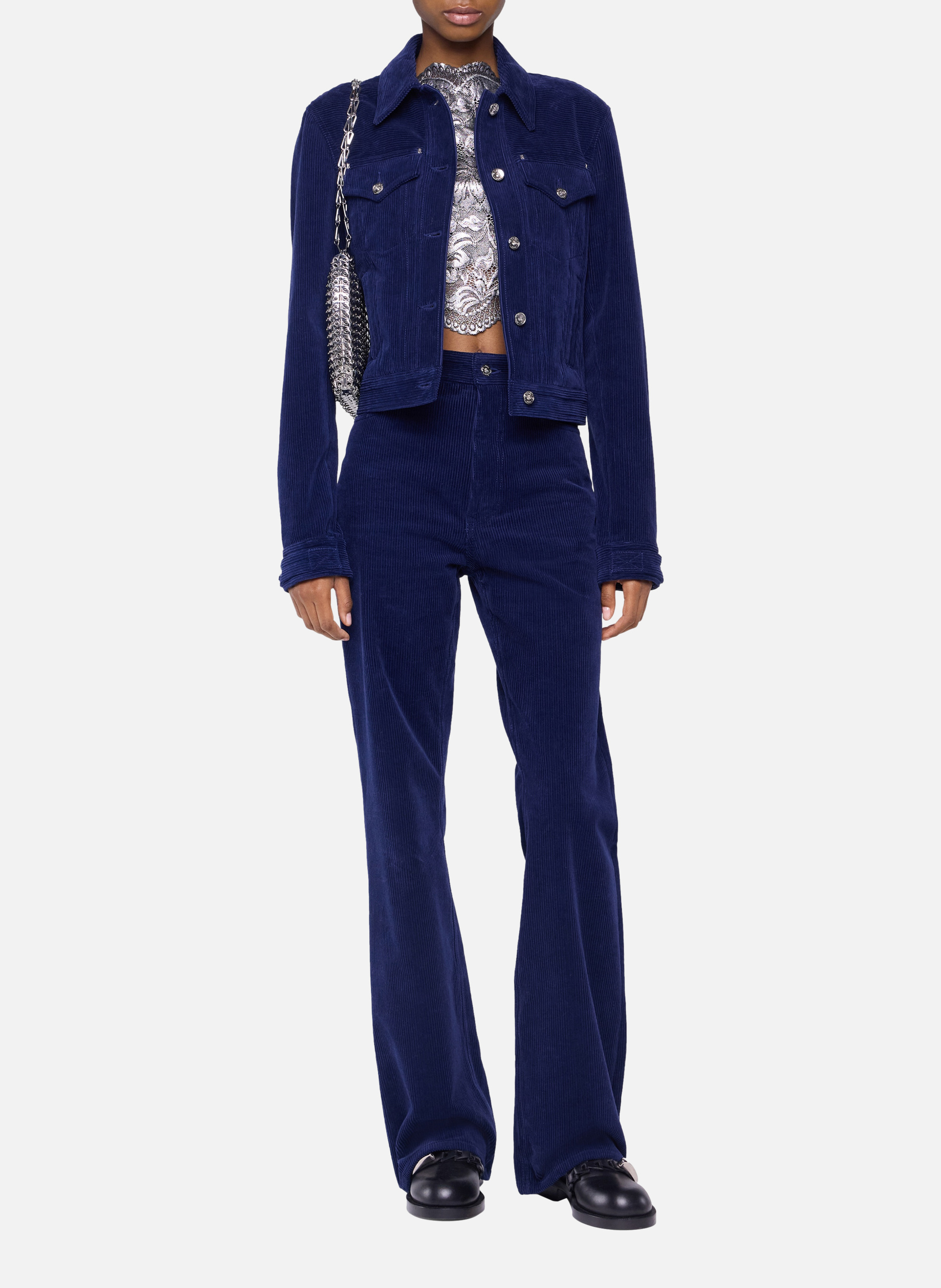 Pantalon baggy en velours RABANNE Bleu