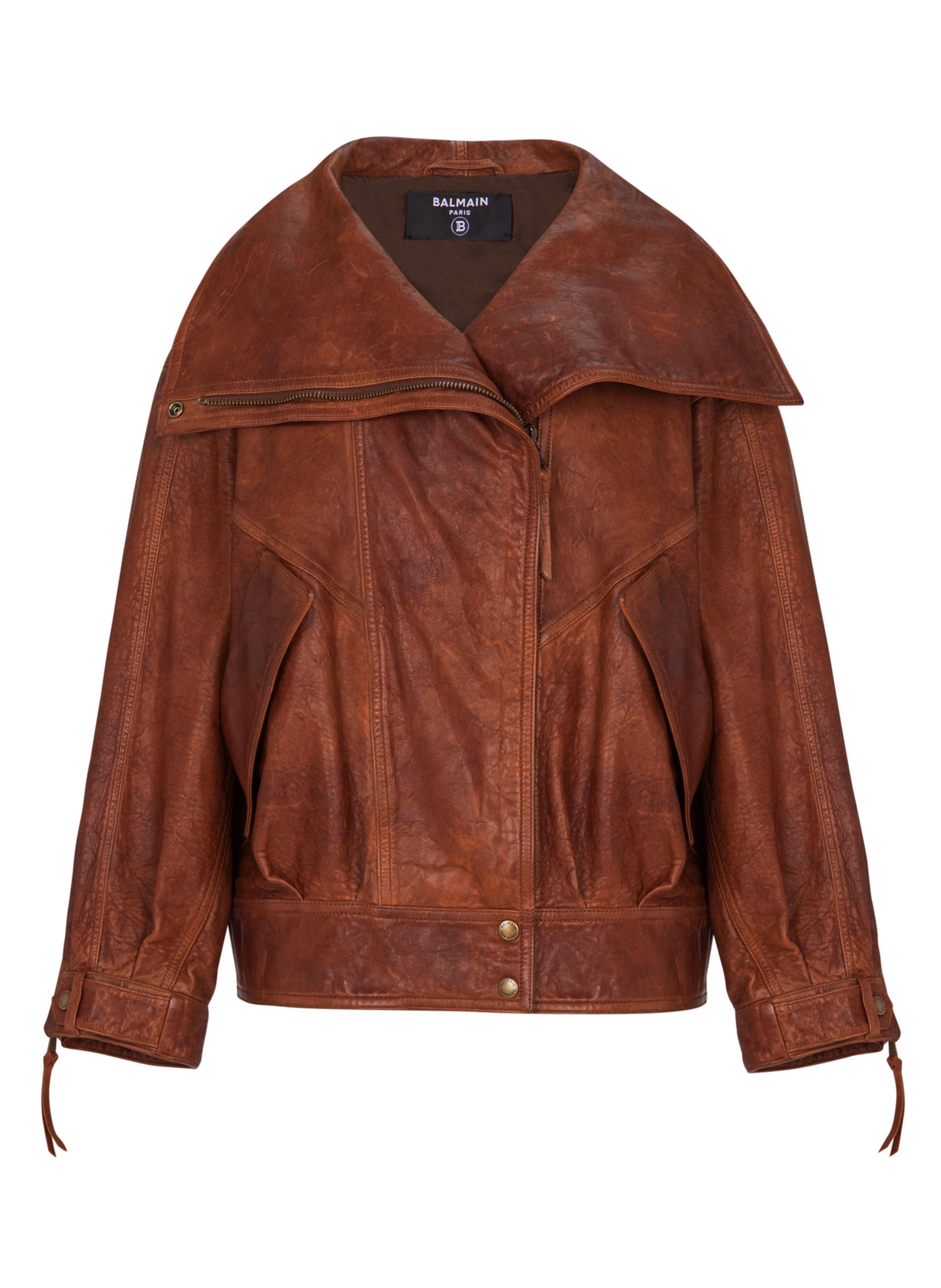 Bomber en cuir d’agneau BALMAIN Marron