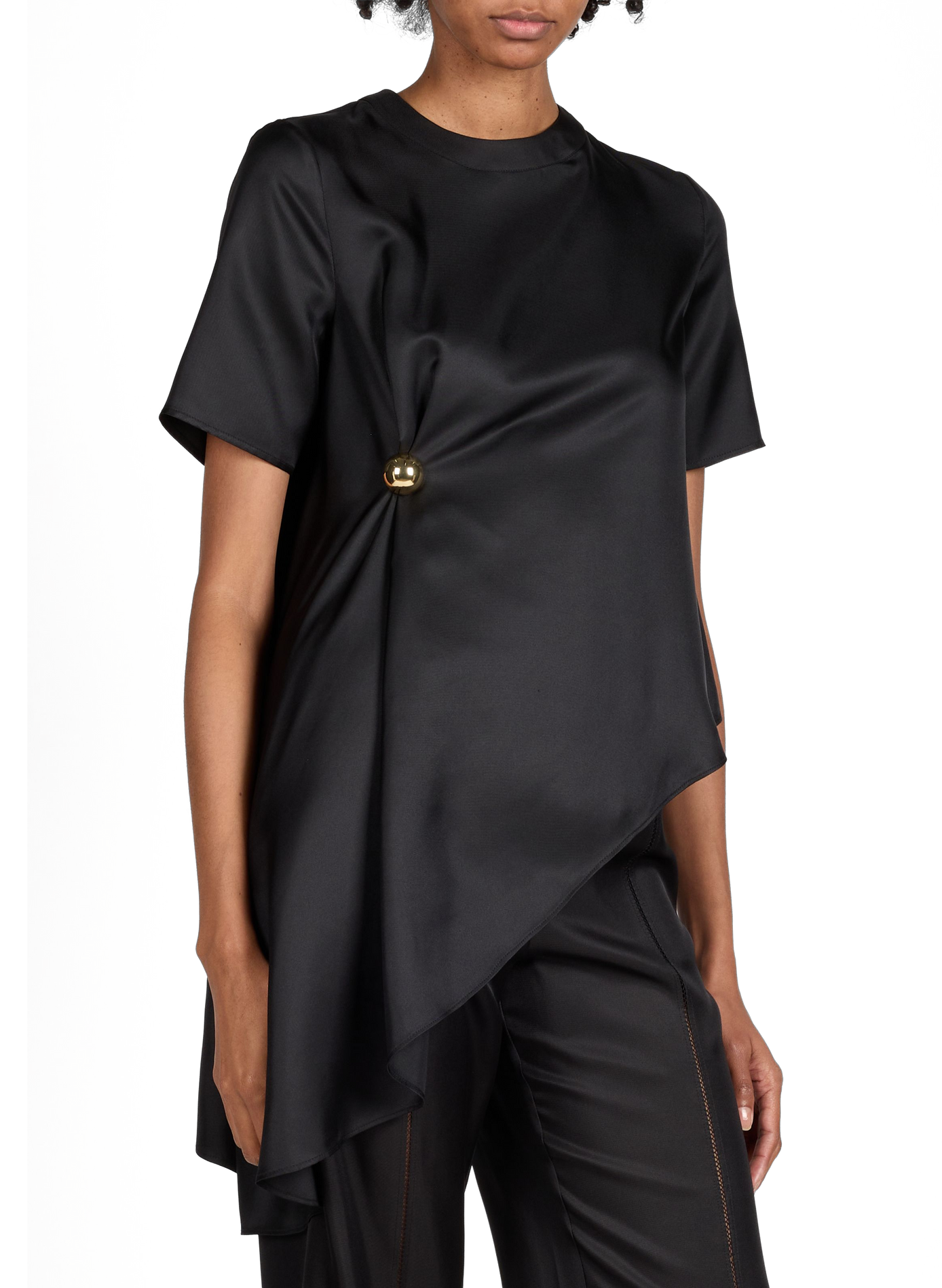 Silk short-sleeve asymmetric top LOULOU DE SAISON Black