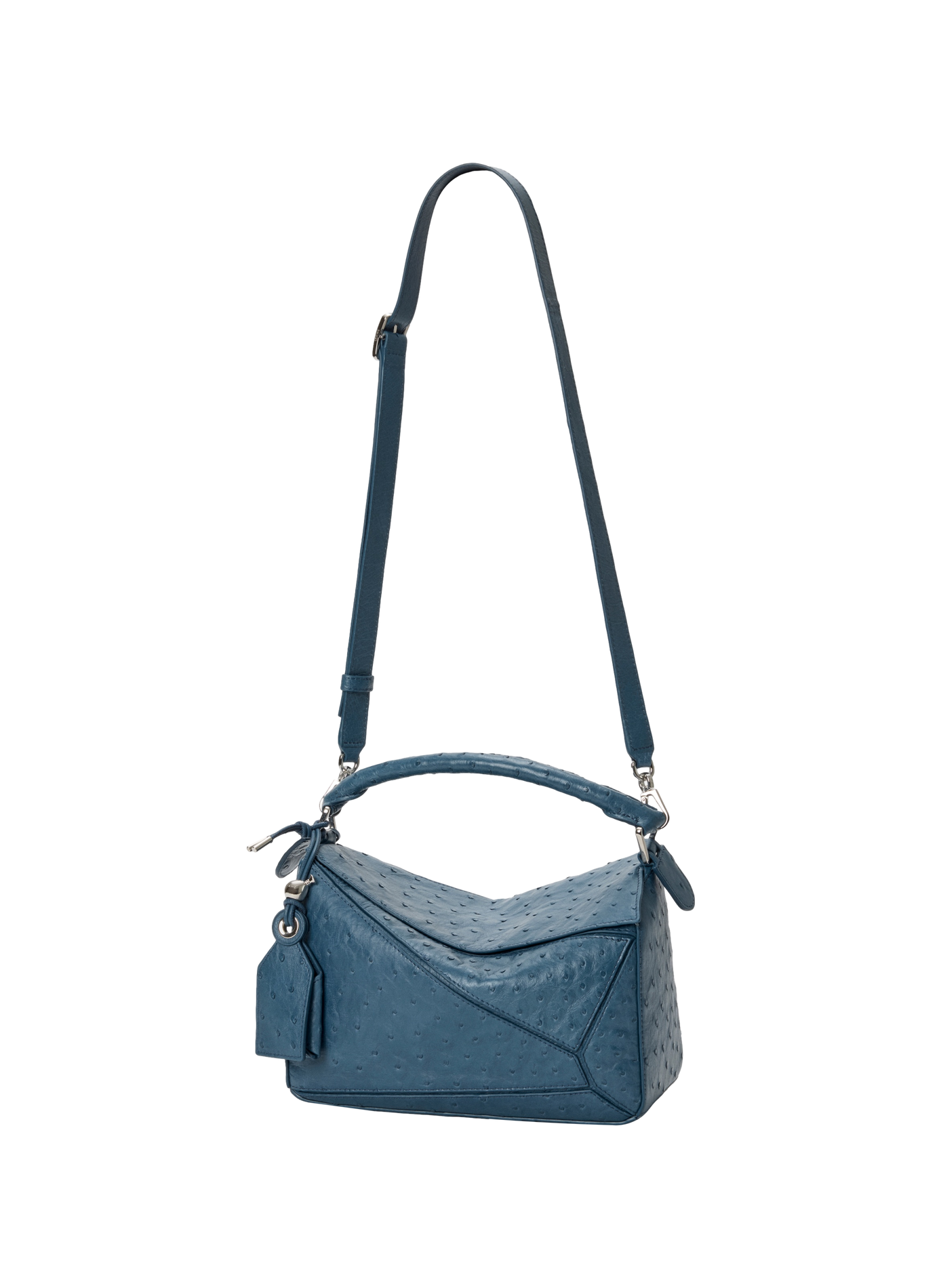 Small Featherlight Puzzle bag in ostrich leather LOEWE Blue