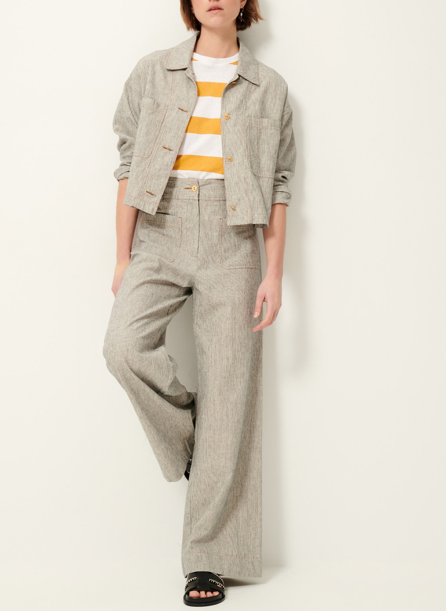 Surchemise droite courte en lin mélangé notteri SESSUN Gris