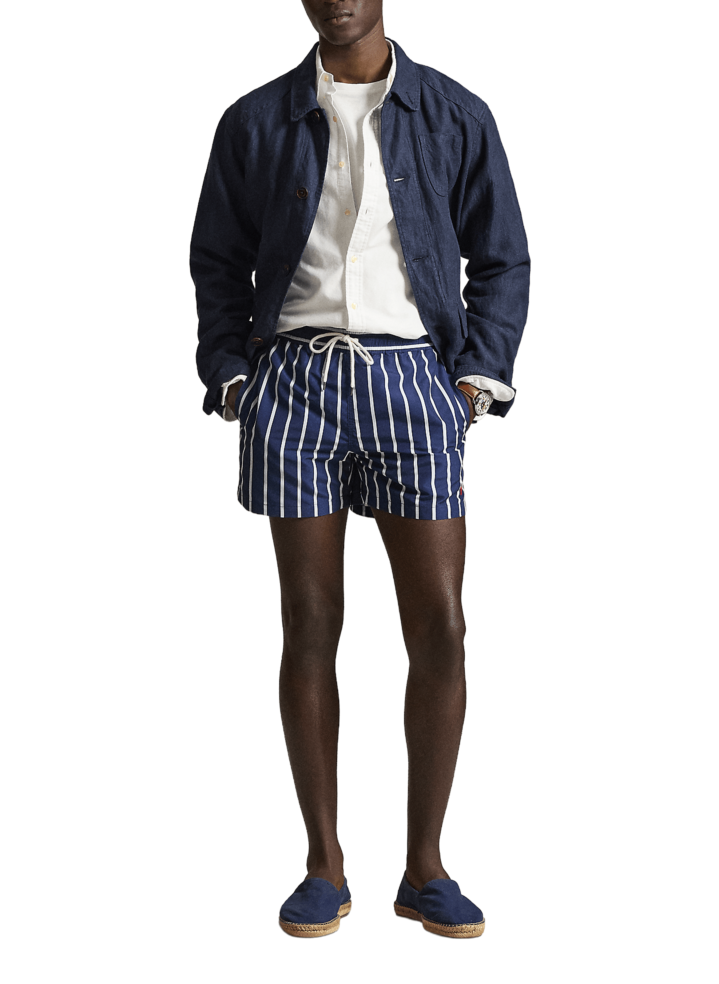 Short droit rayé à logo brodé POLO RALPH LAUREN Bleu