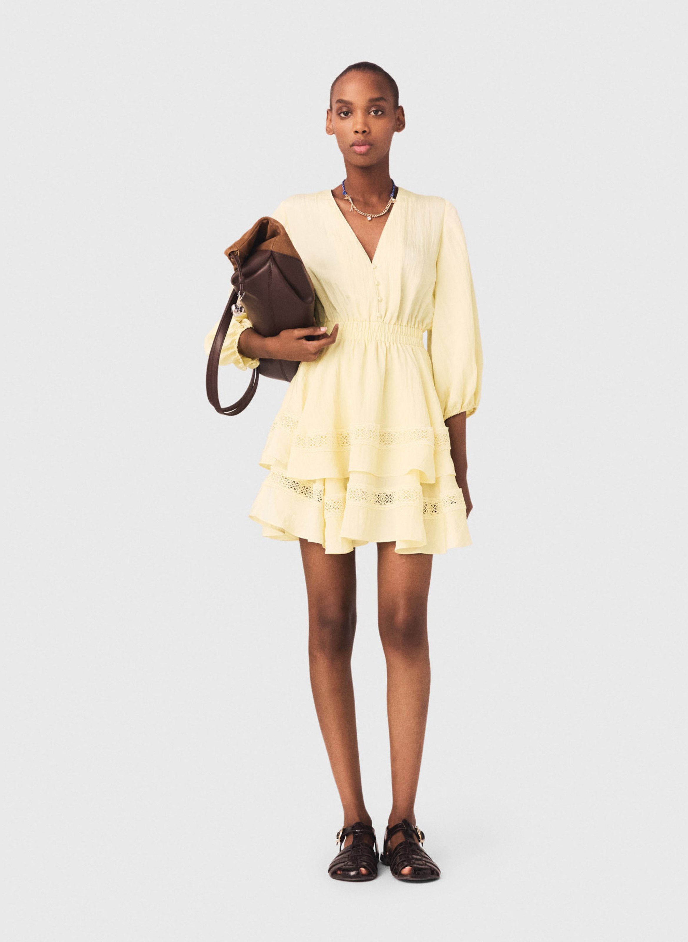 Robe courte évasée col v MAJE Jaune