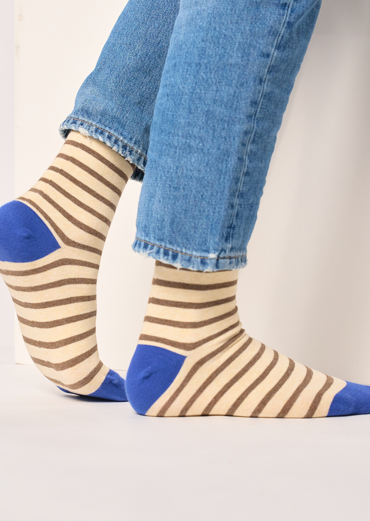 Chaussettes en coton peigné à rayures larges BILLYBELT Beige