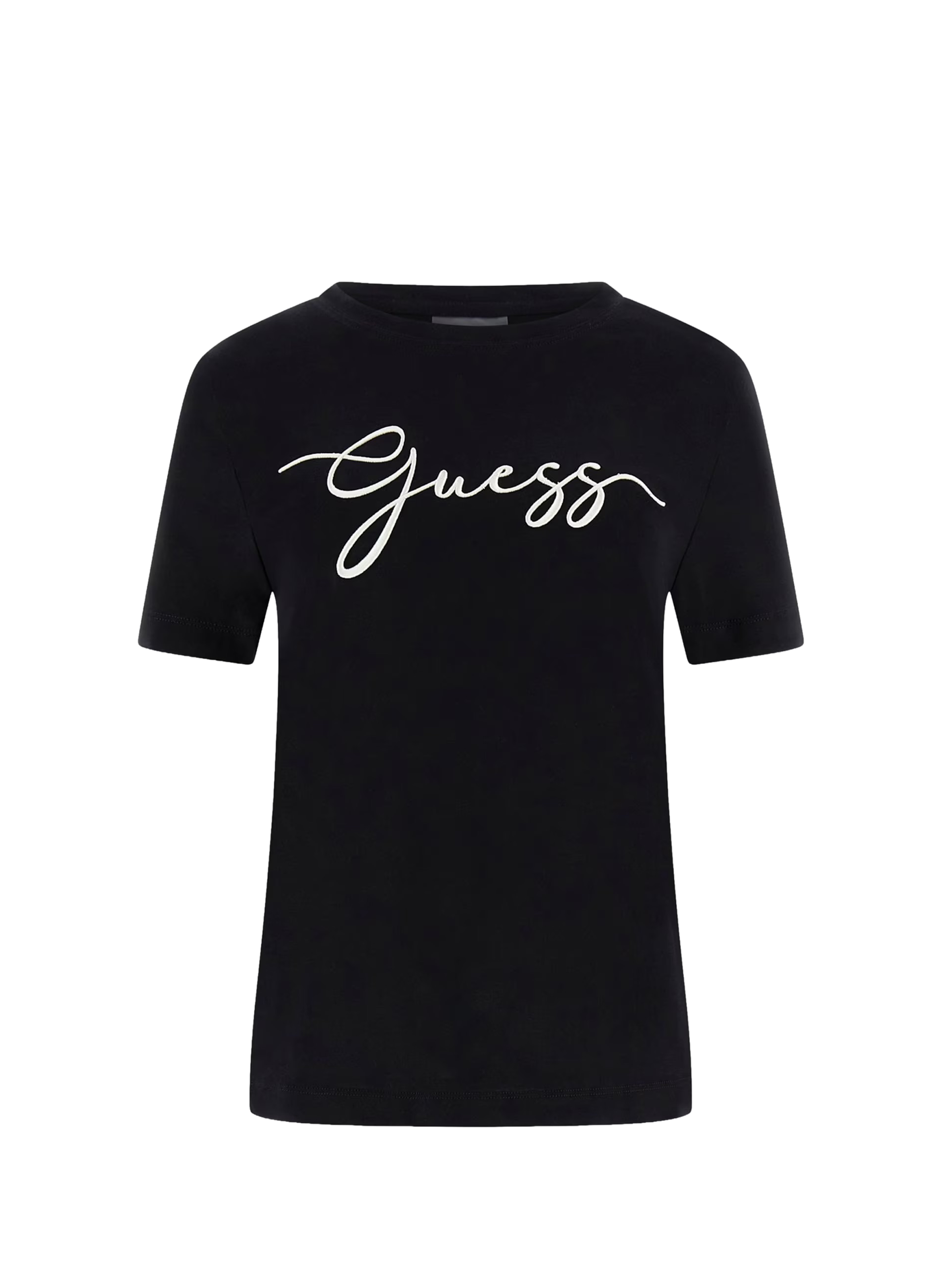 T-shirt met katoenen logo-borduursel GUESS Zwart