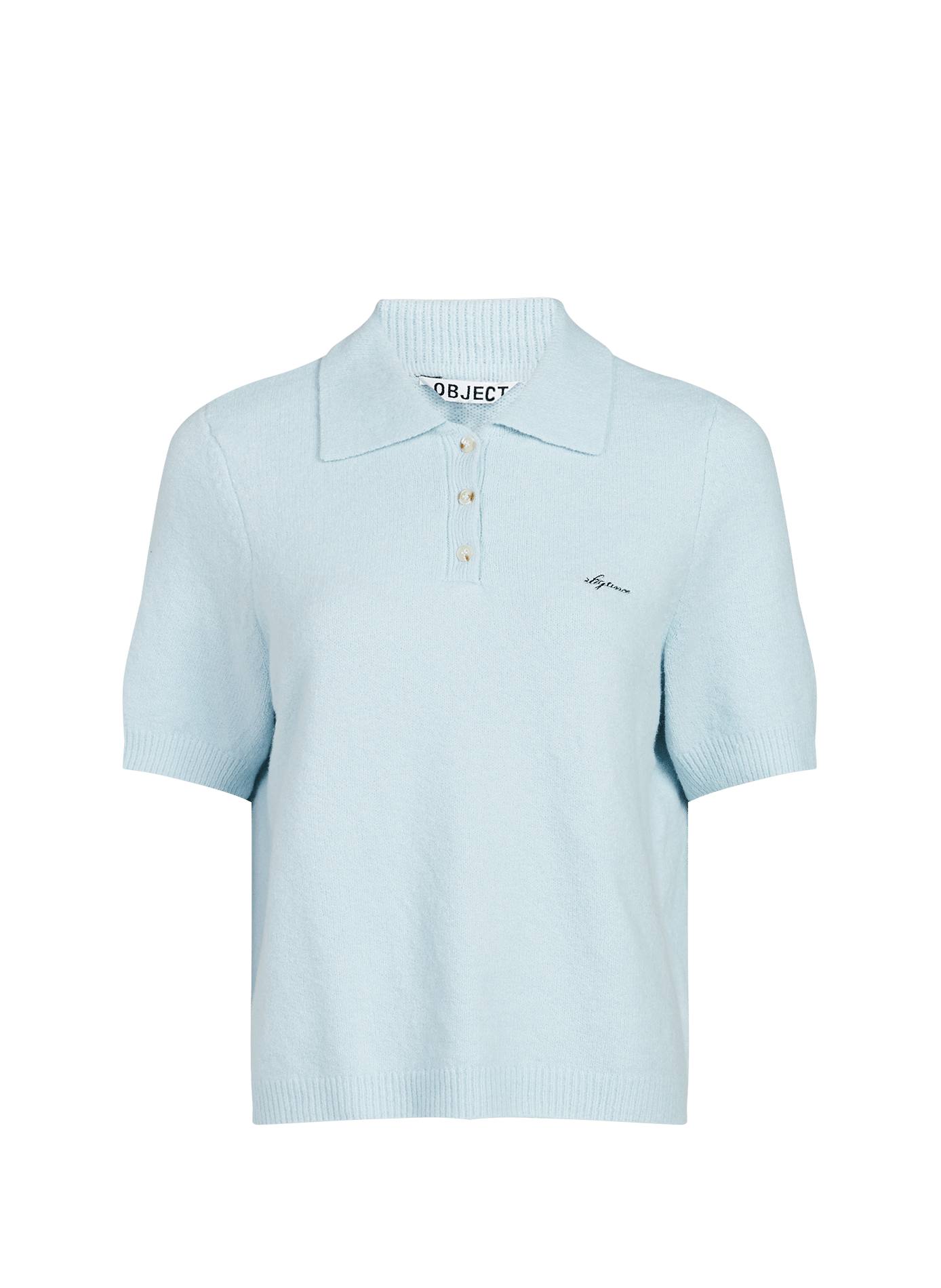 Textured Polo in Blended Cotton OBJECT Blue