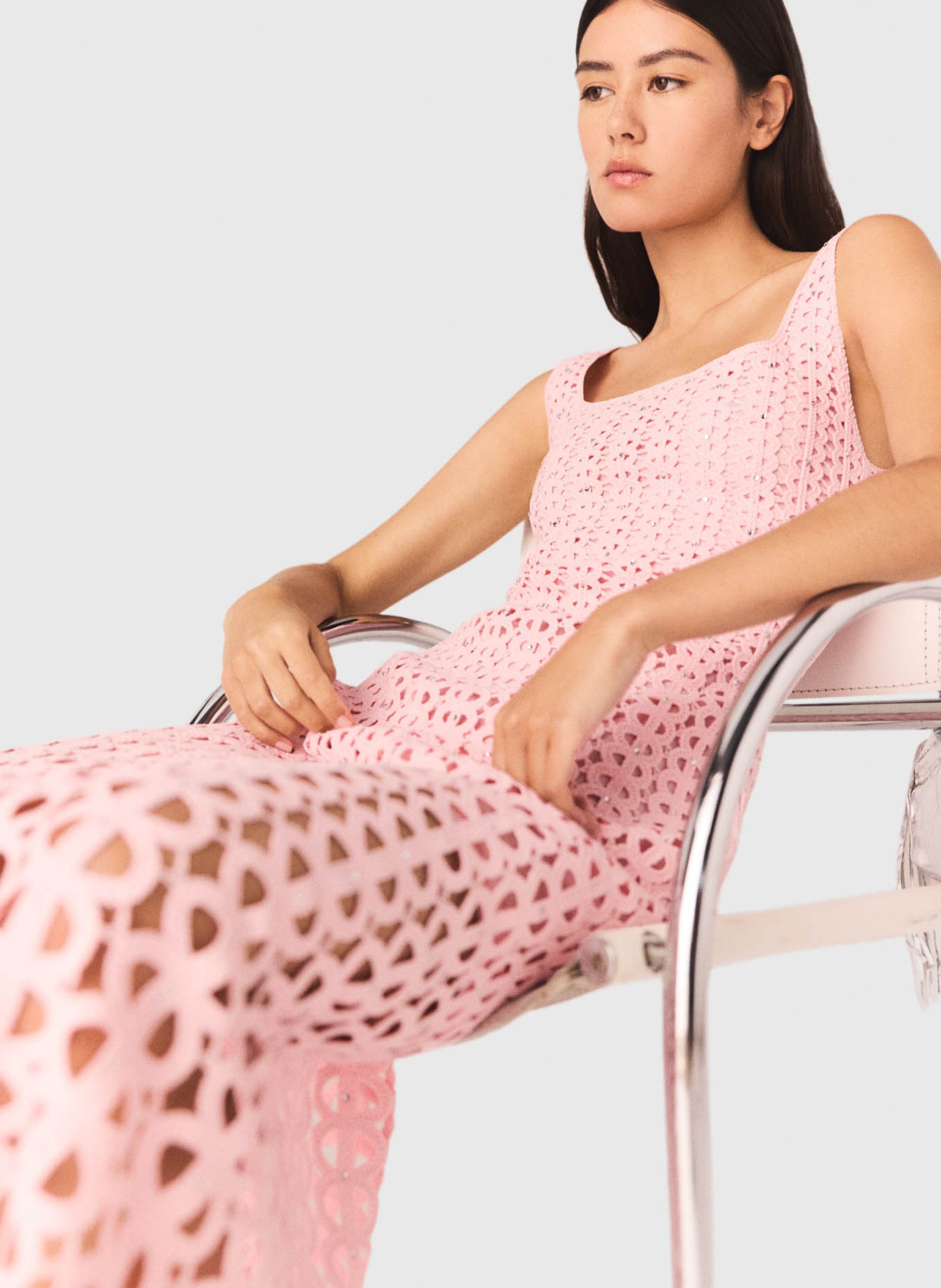 Robe évasée en crochet MAJE Rose