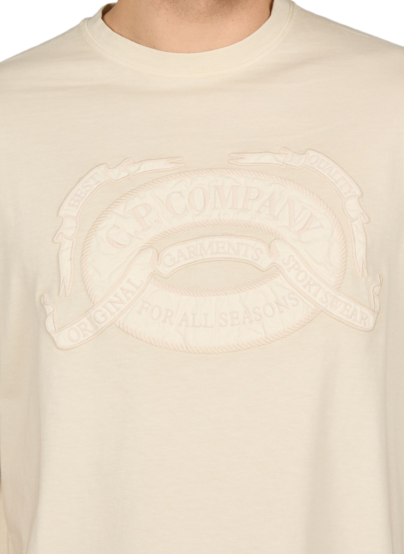 Oversized round neck cotton t-shirt CP COMPANY Beige