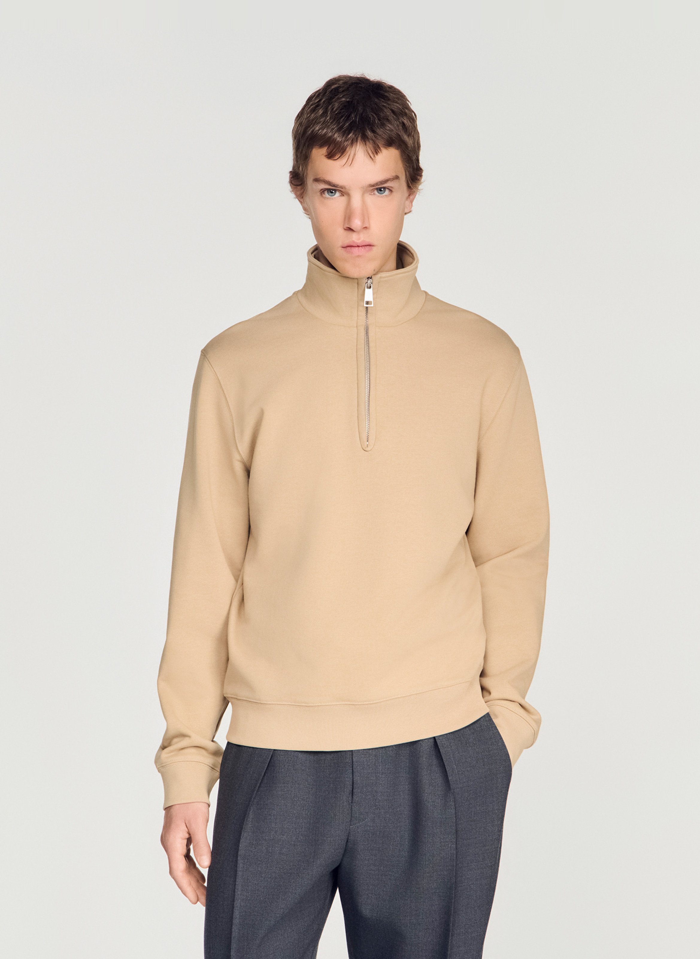 Sweat droit col montant en coton SANDRO Marron