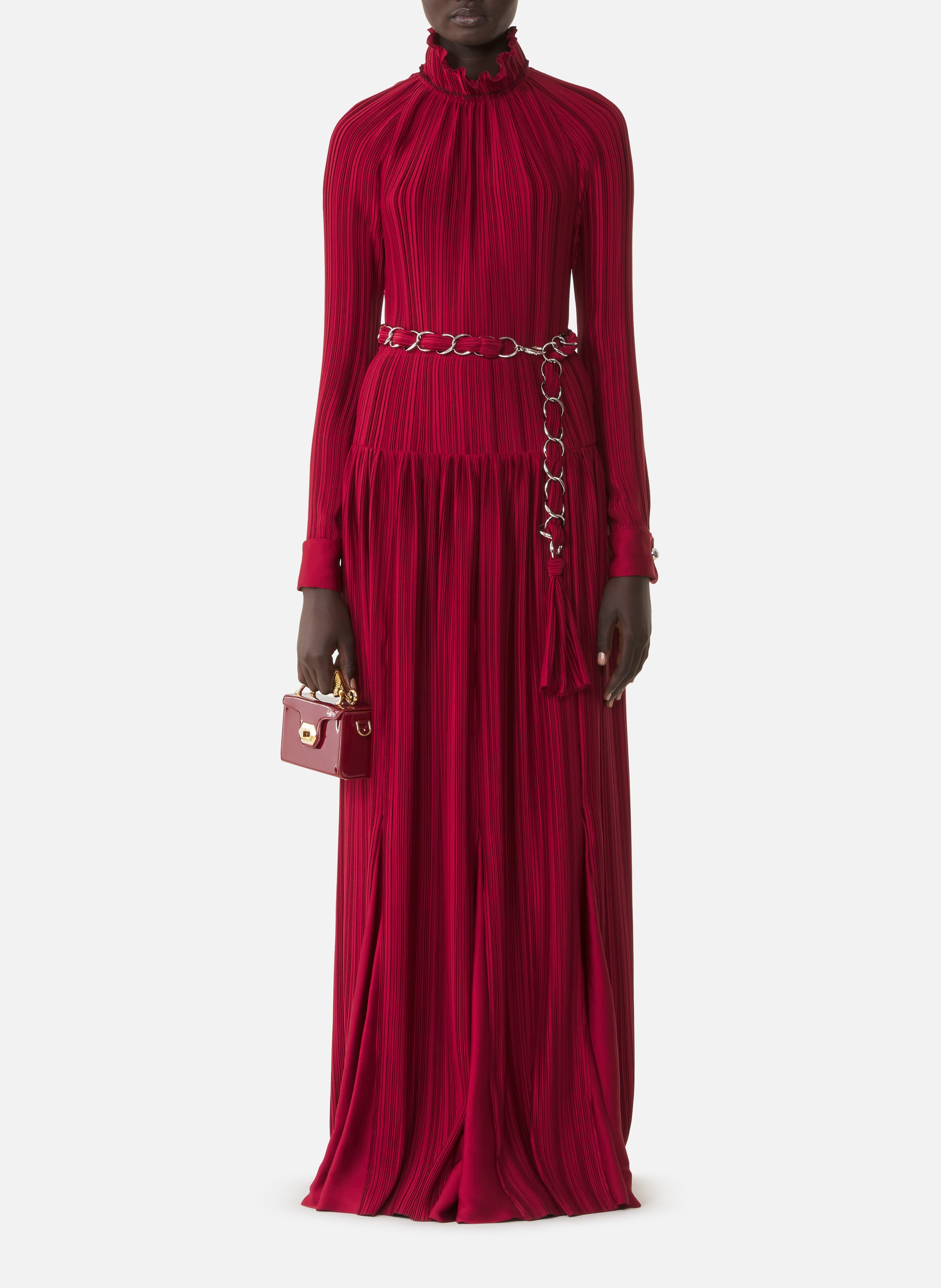 Robe longue en charmeuse plissée LANVIN Rouge