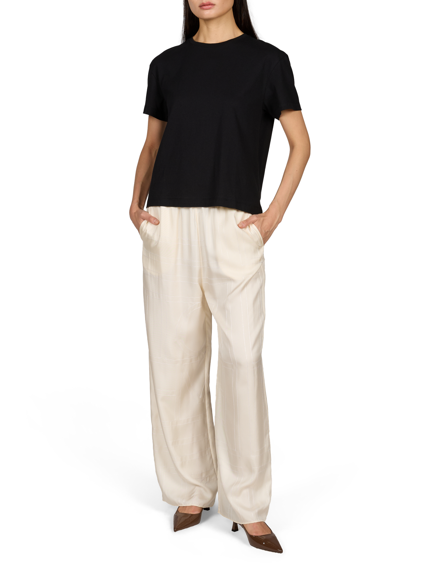 Straight cut organic cotton embroidered t-shirt TOTEME Black
