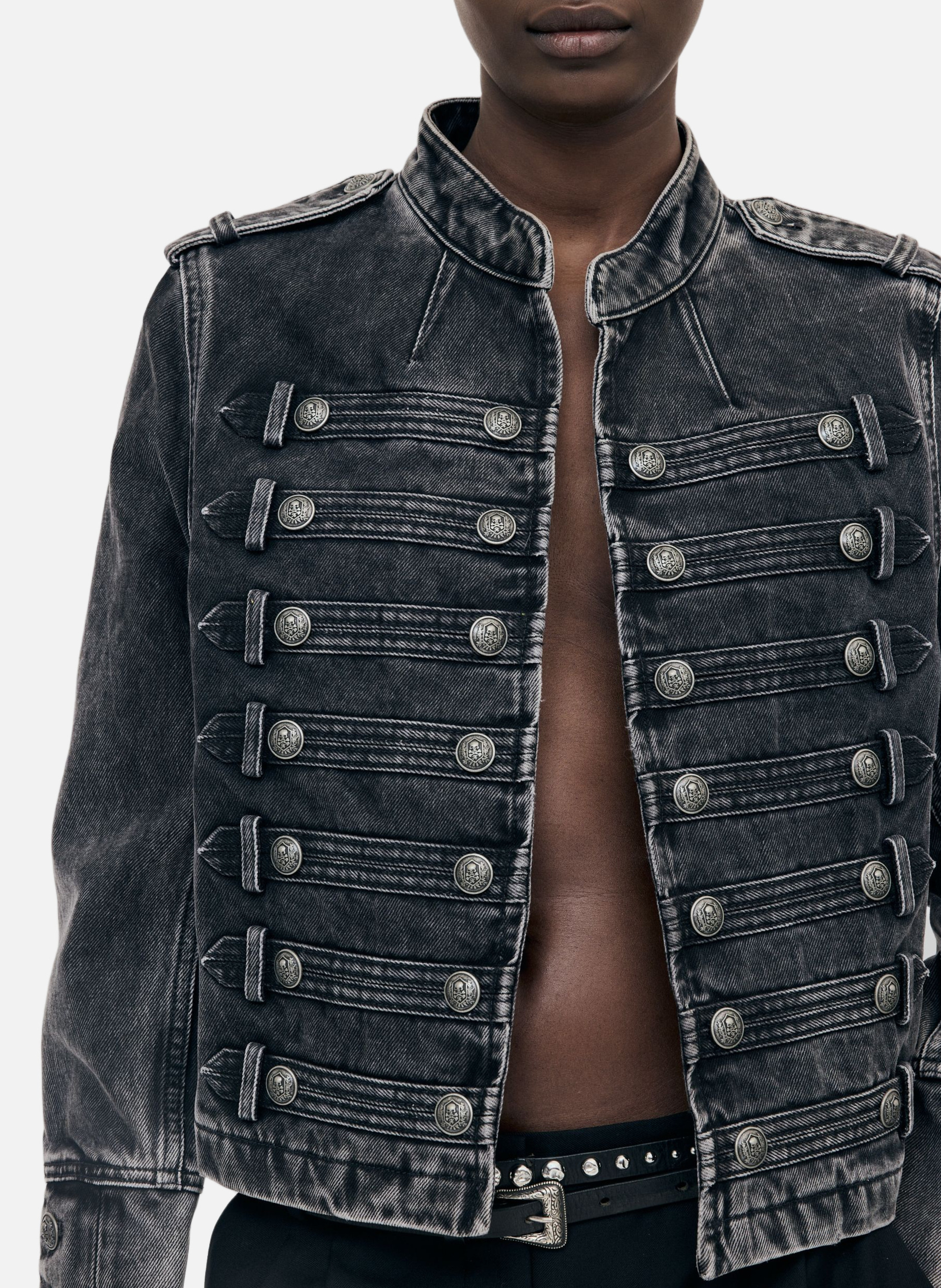 Blouson style officier en denim THE KOOPLES Noir