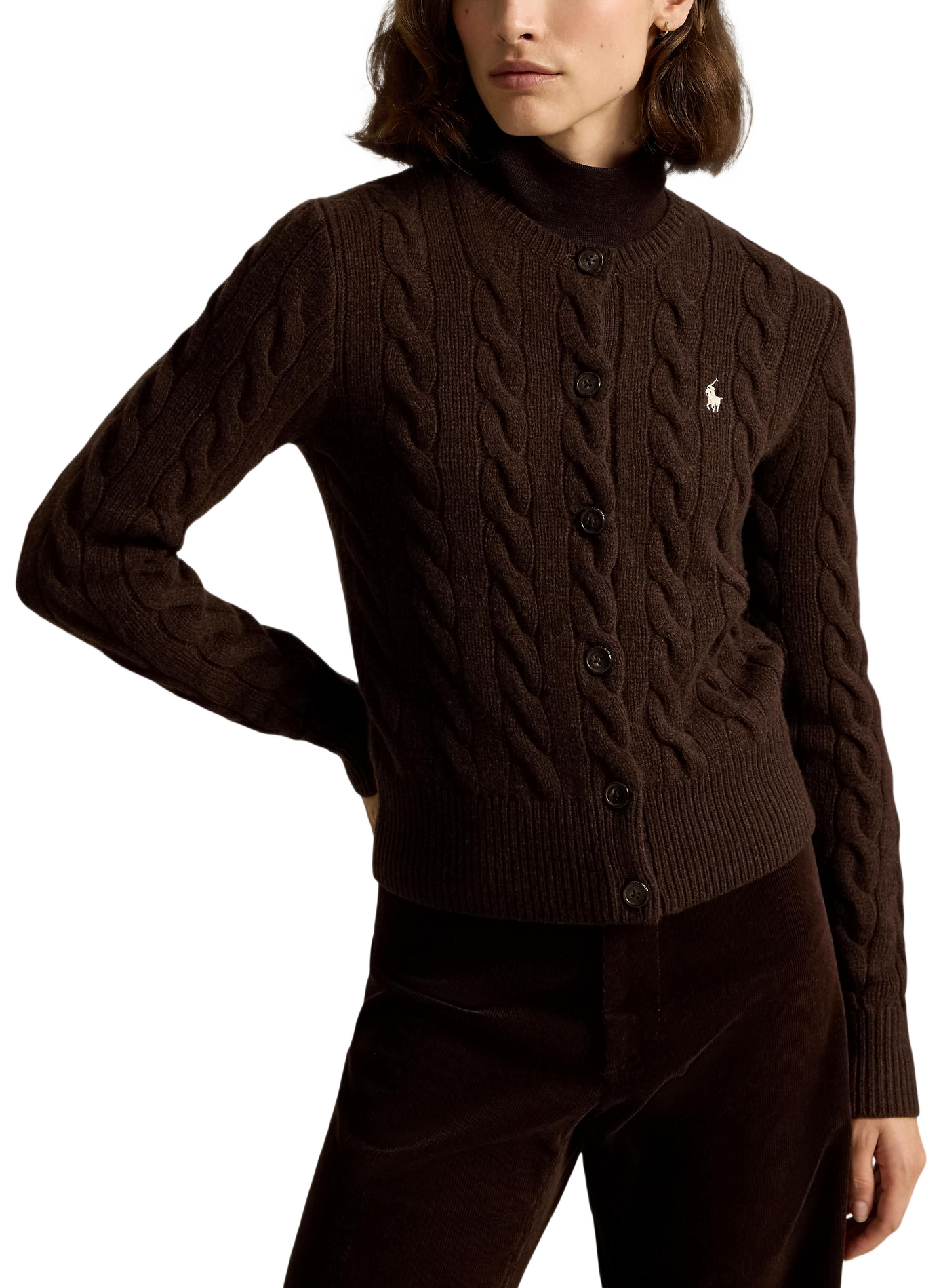 Round neck cardigan in wool and cashmere POLO RALPH LAUREN Brown
