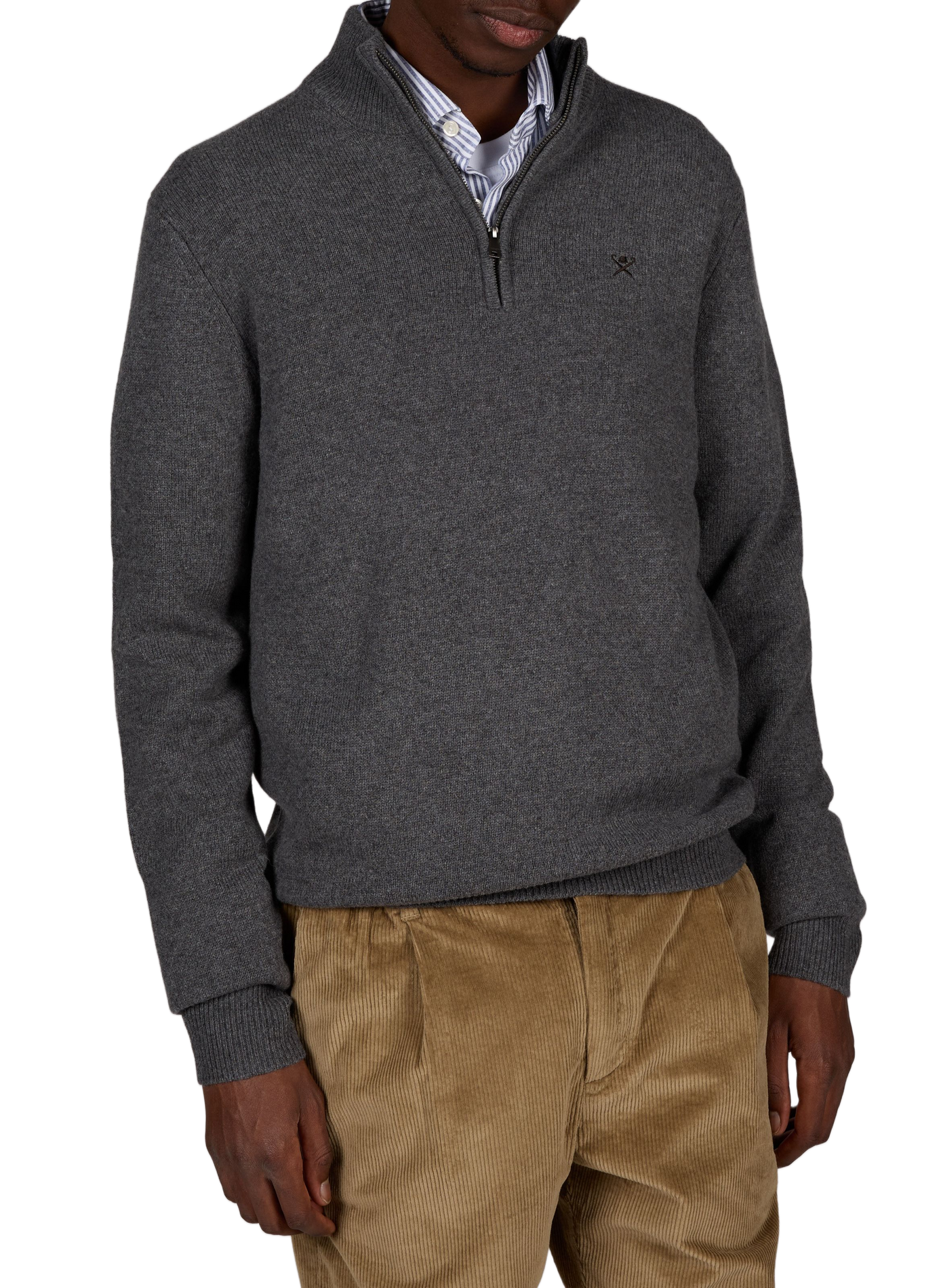 Straight-fit zip-up high-neck wool jumper HACKETT Grey