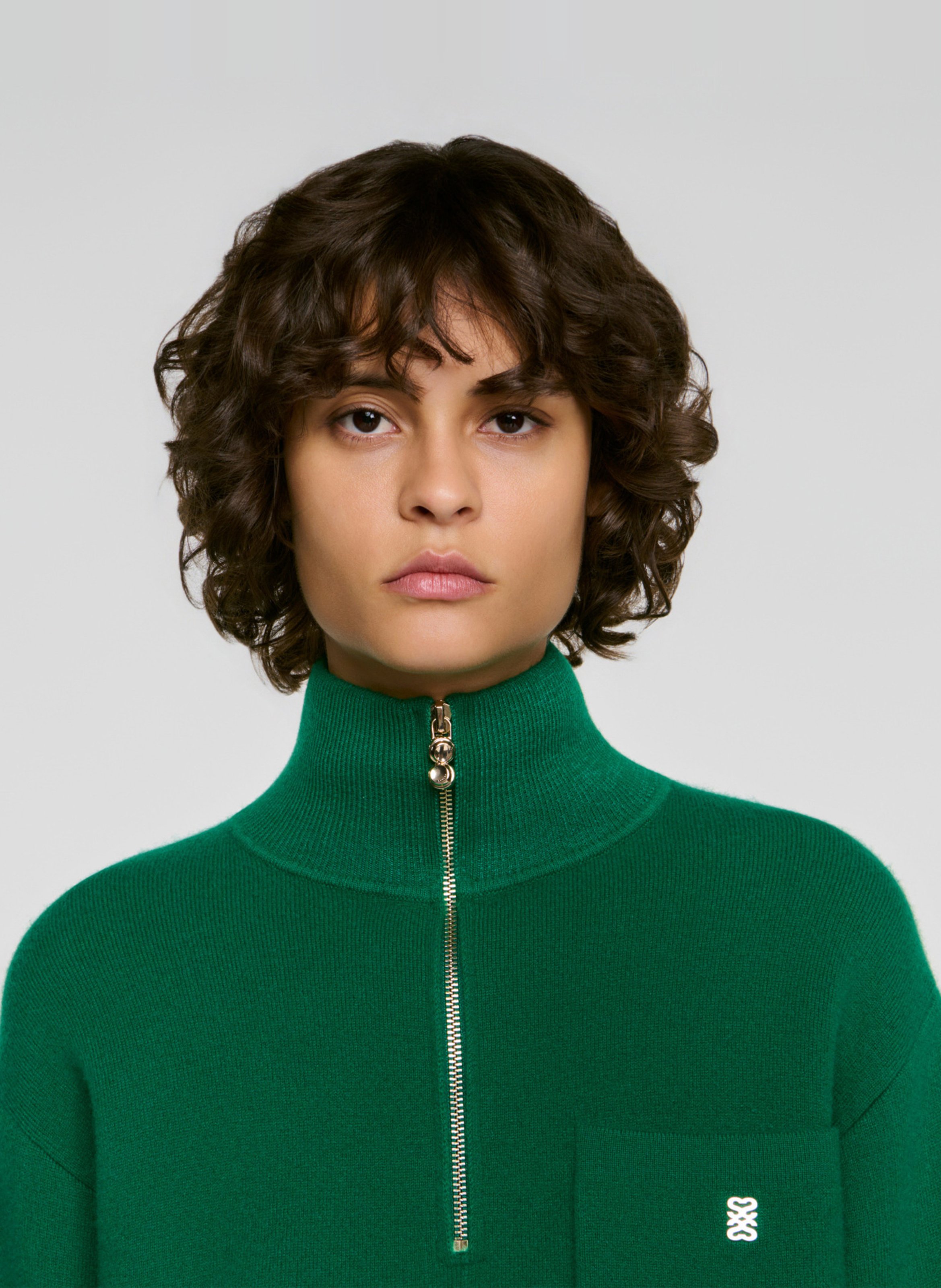 Pull col montant uni en laine mélangée SANDRO Vert