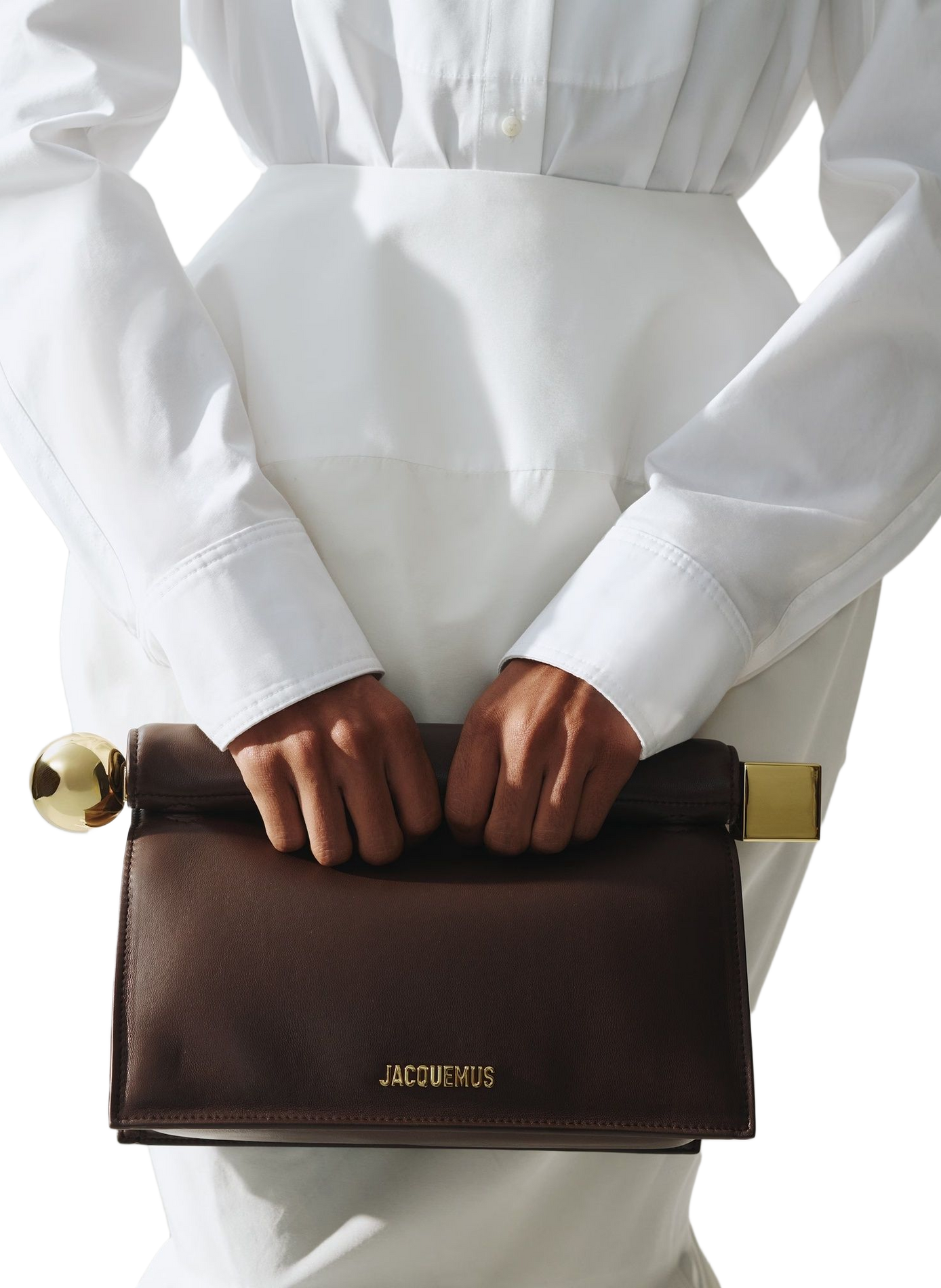 La pochette Rond Carré en cuir d'agneau JACQUEMUS Brown