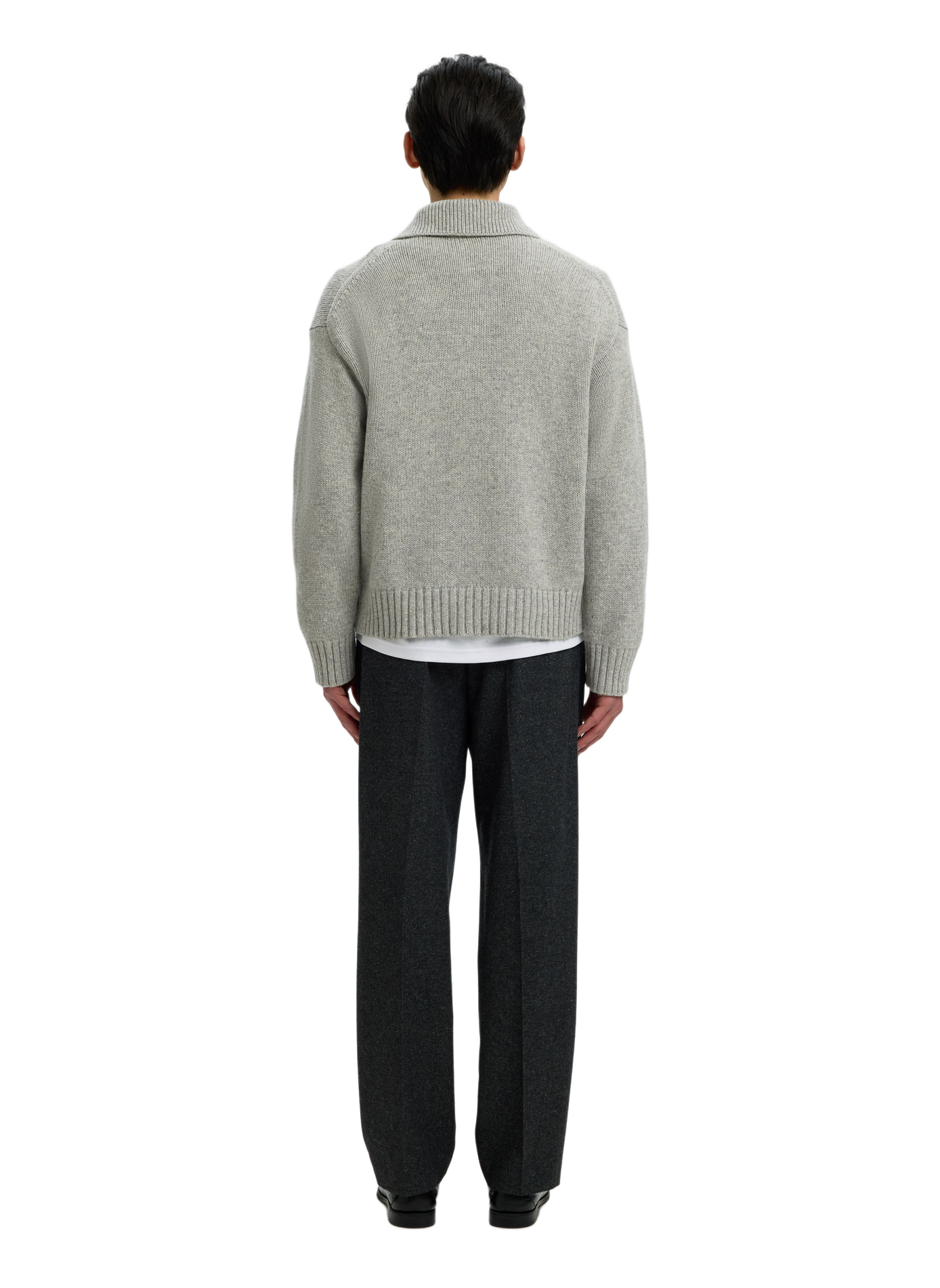 Strickpullover aus Wollmischung mit Polokragen SELECTED Grau