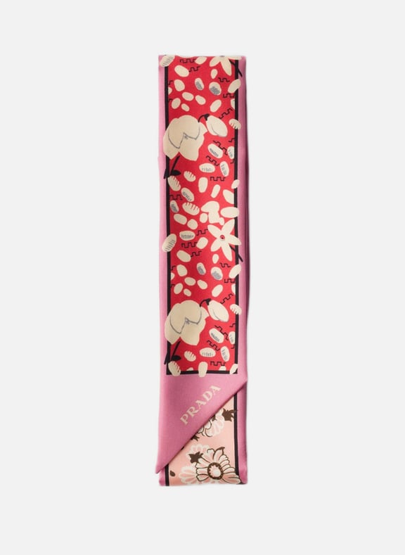 Foulard fin en sergé de soie imprimé Rose by PRADA PRADA Foulard fin en sergé de soie imprimé Rose