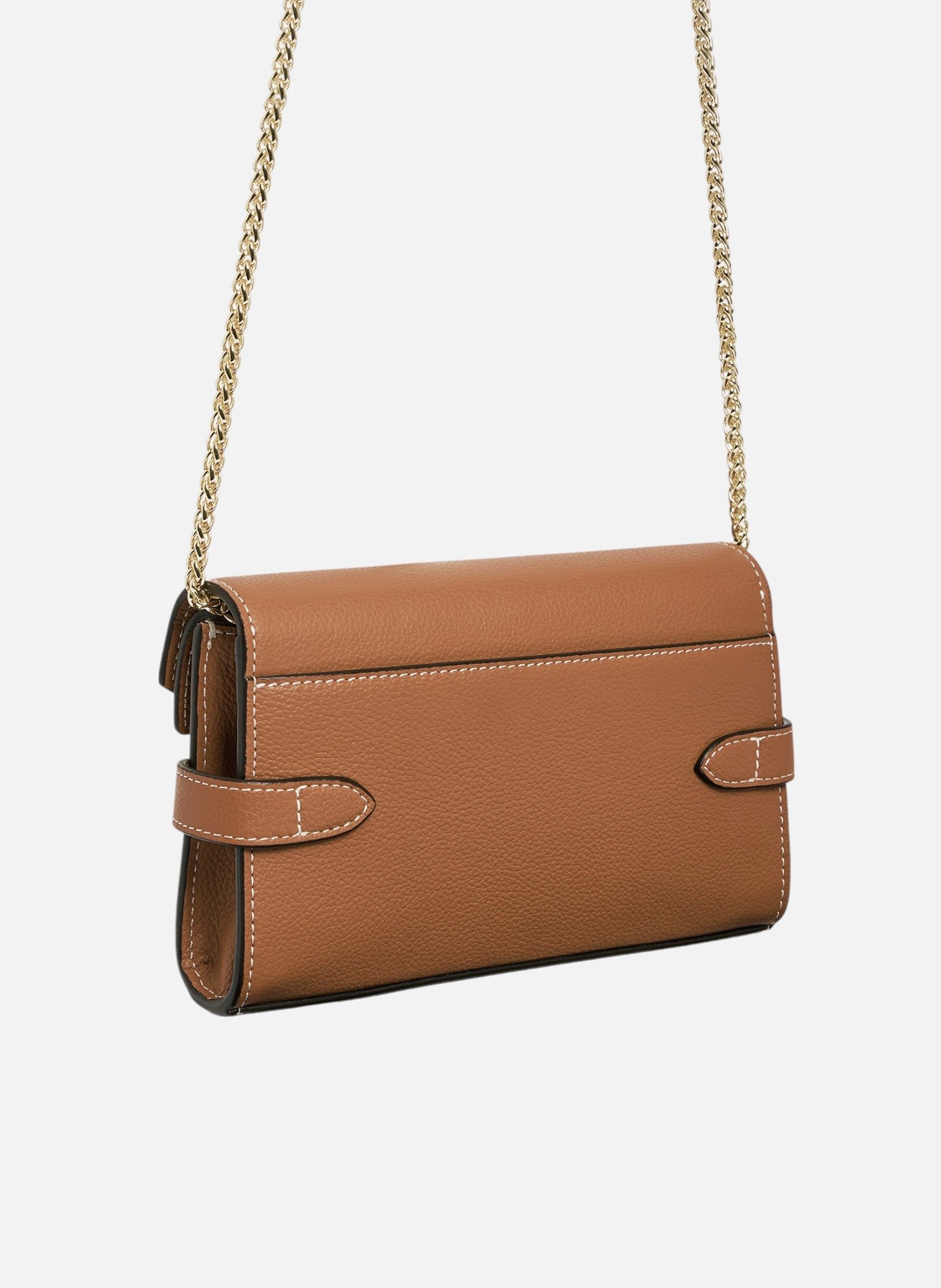 Sac pochette avec bandoulière double rabat emilie en cuir grainé Marron