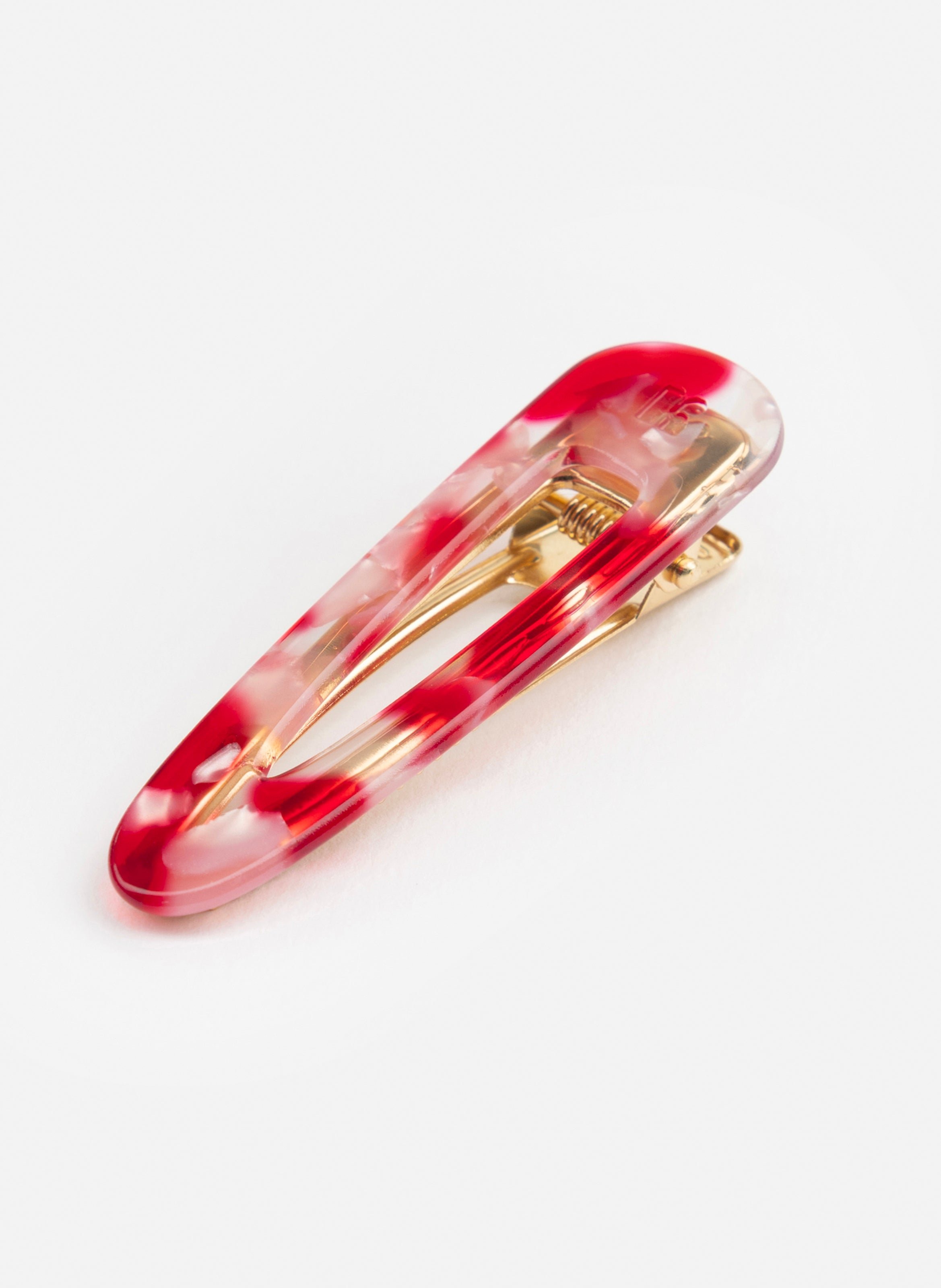 Barrette à cheveux triangle en acétate de cellulose et acier inoxydable KURAGE GINZA Rouge