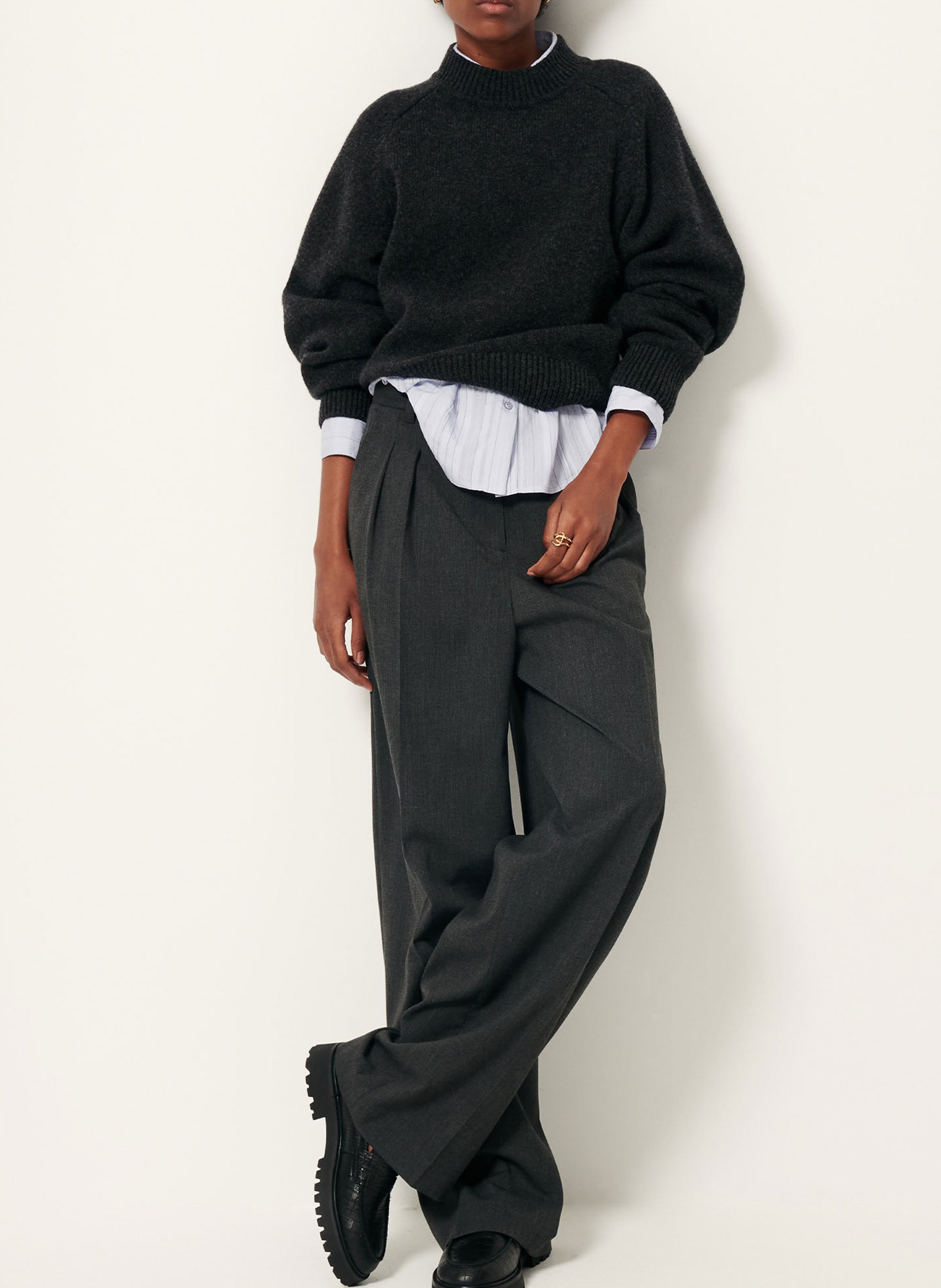 Pantalon droit en laine mélangée rayé emilio SESSUN Gris