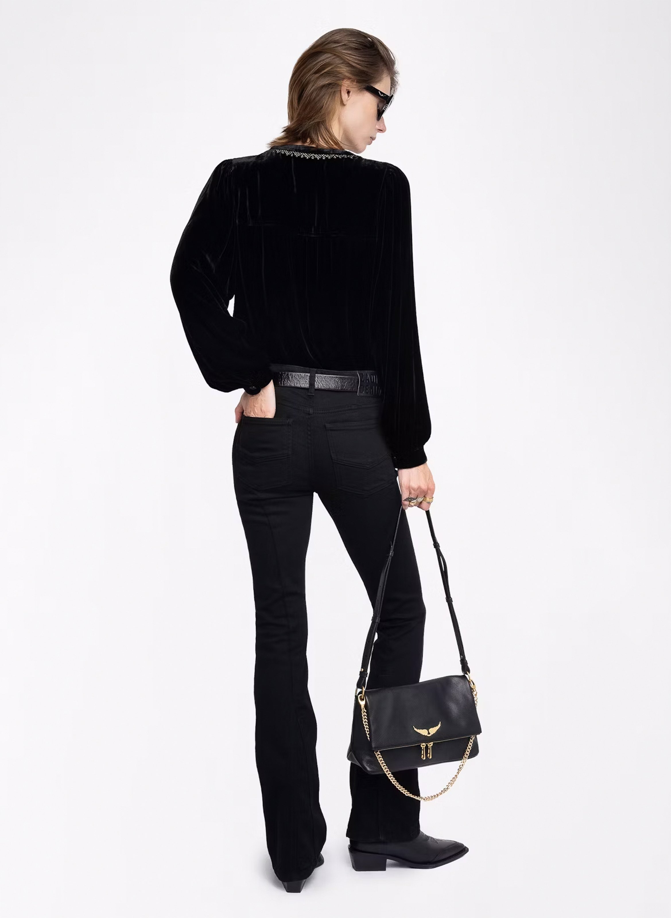 Blouse en velours brodéee col rond tigy ZADIG&VOLTAIRE Noir