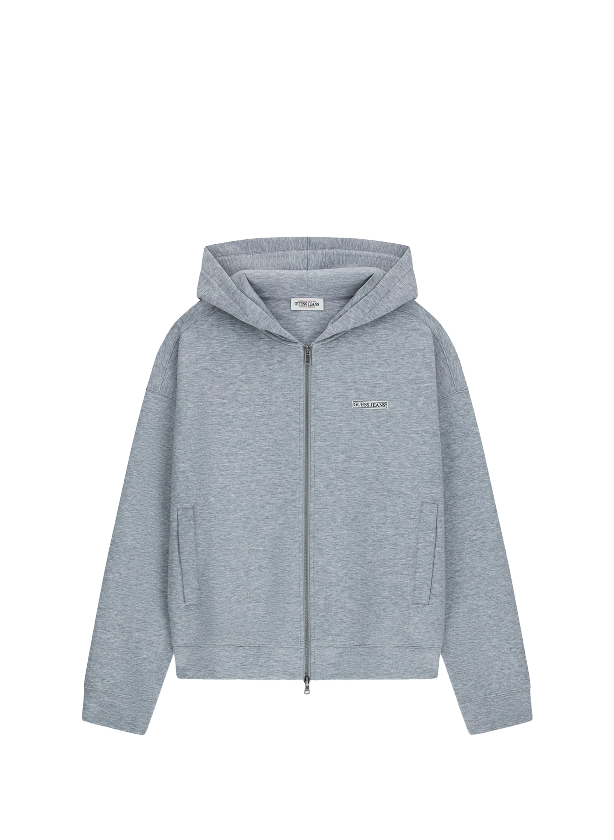 Zip-up hooded cotton sweatshirt GUESS Grey