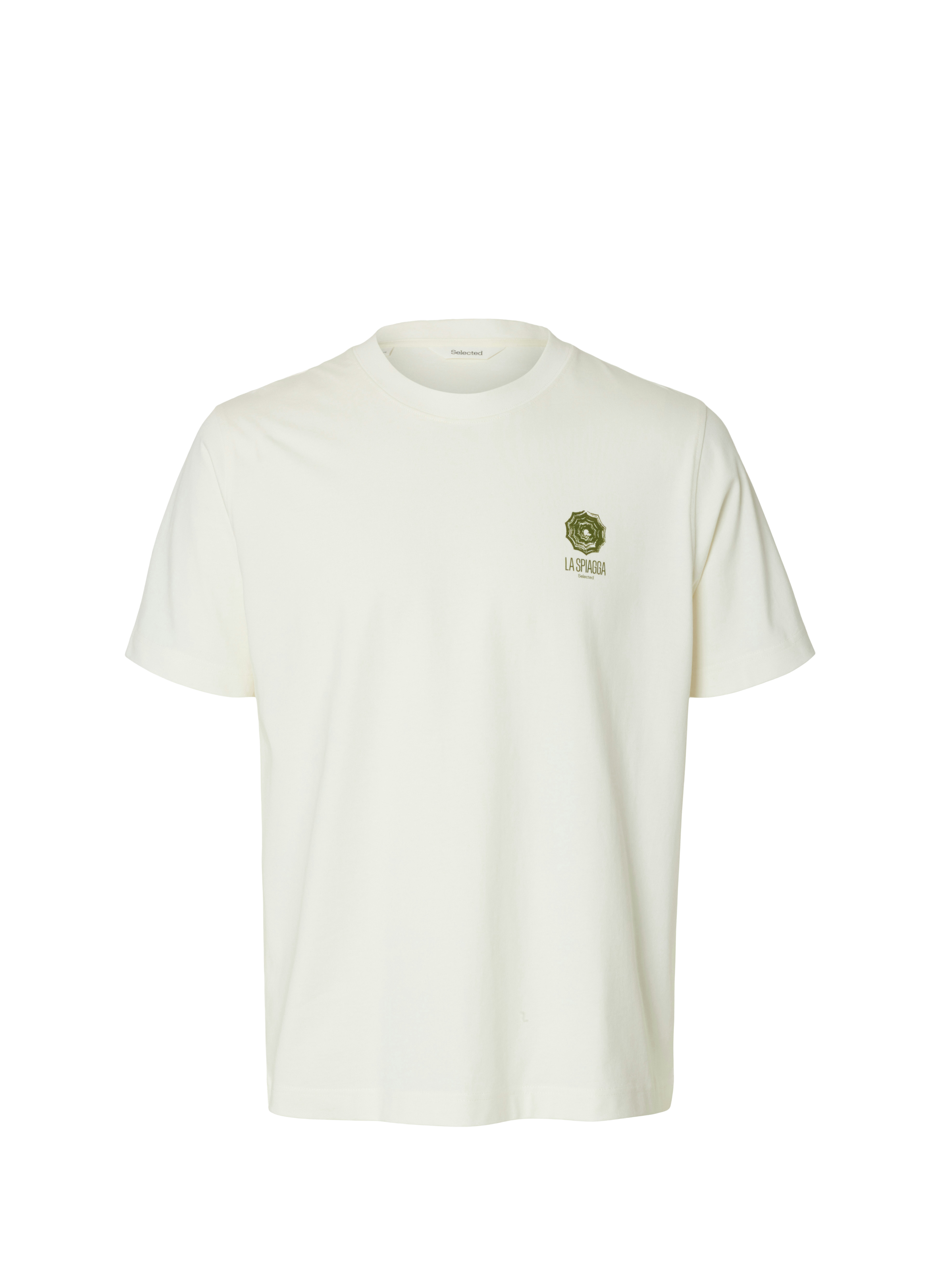 Cotton round-neck T-shirt SELECTED Beige