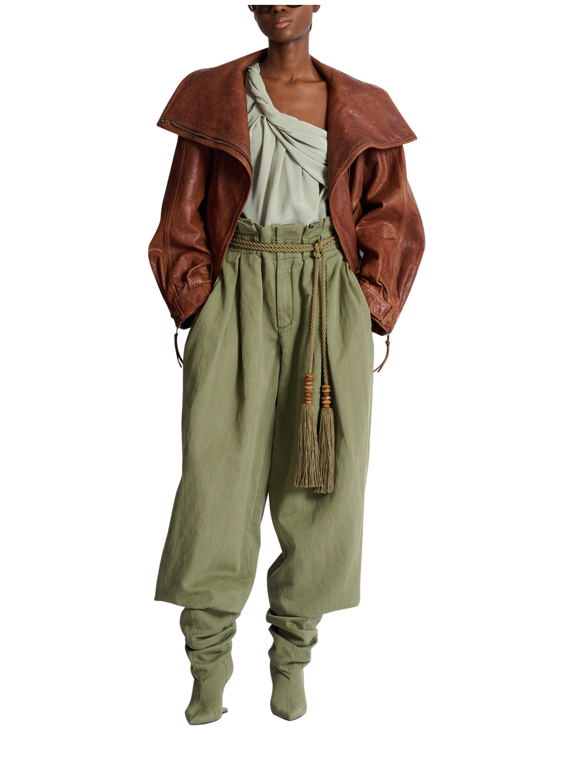 Bomber en cuir d’agneau BALMAIN Marron