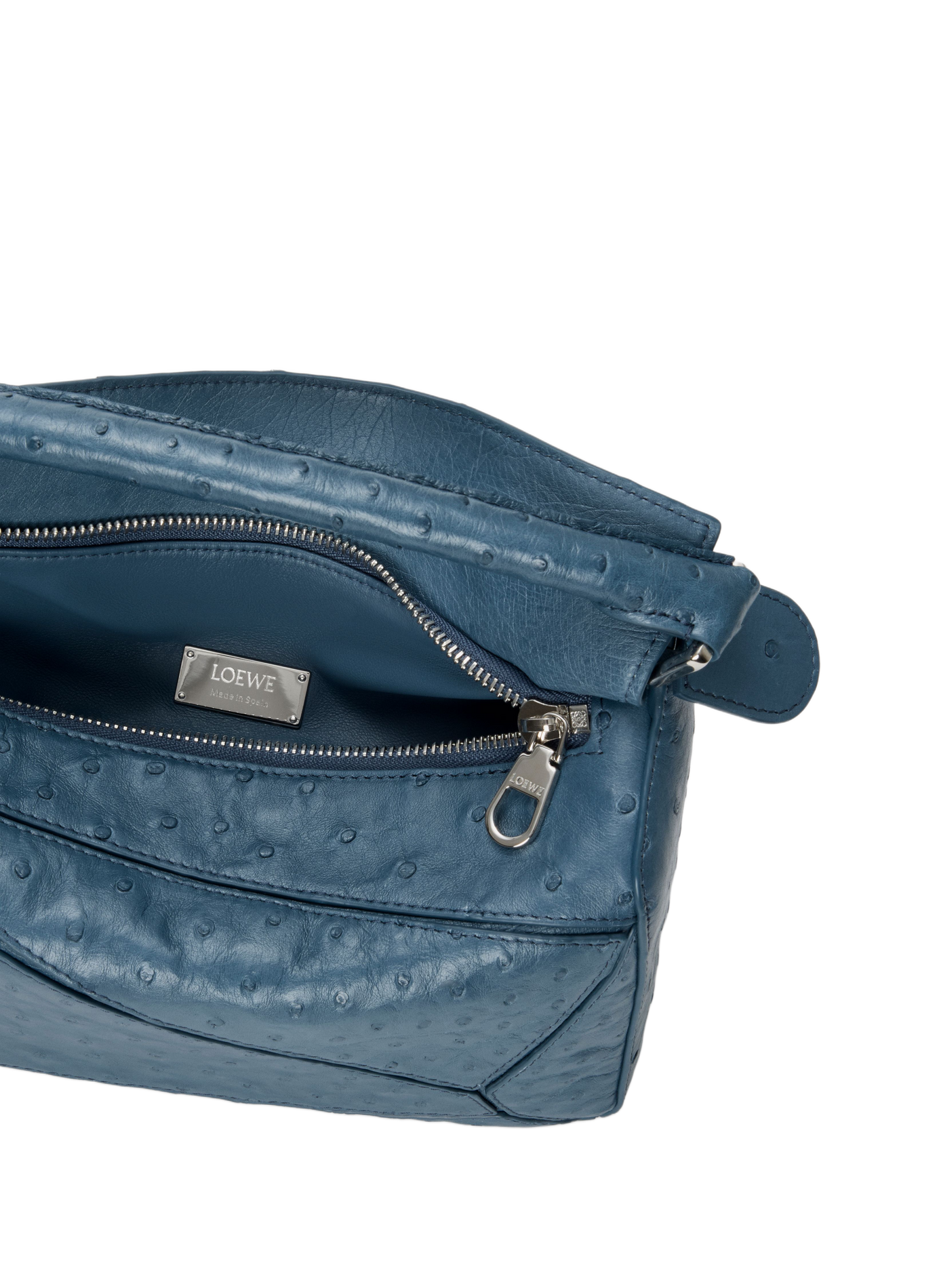 Small Featherlight Puzzle bag in ostrich leather LOEWE Blue