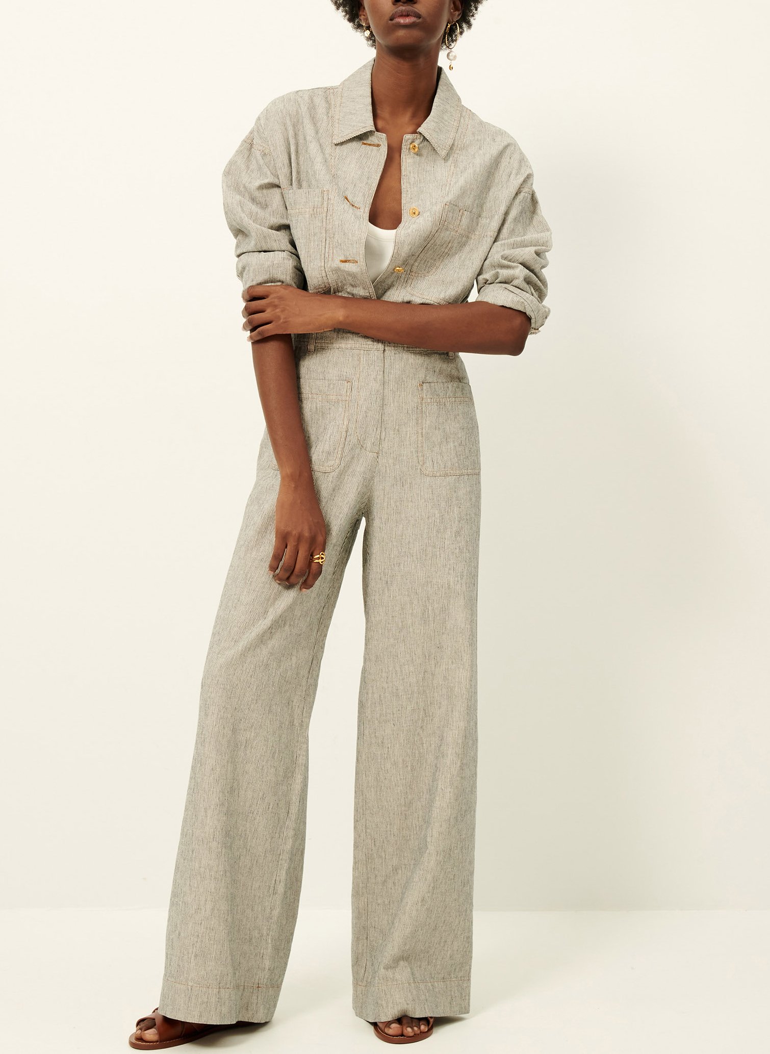 Surchemise droite courte en lin mélangé notteri SESSUN Gris