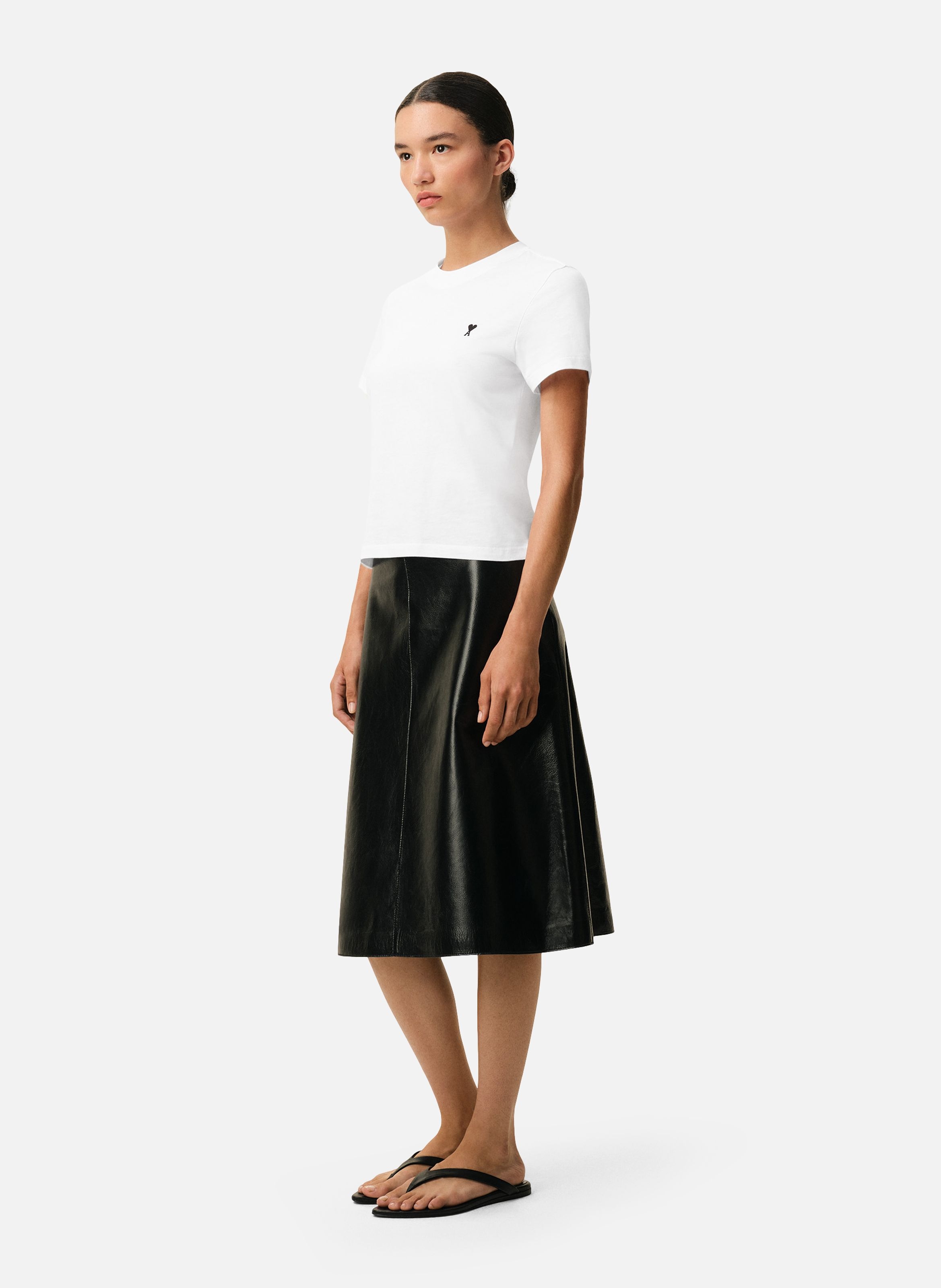 T-shirt Ami De Coeur Croppé En Coton AMI PARIS Blanc