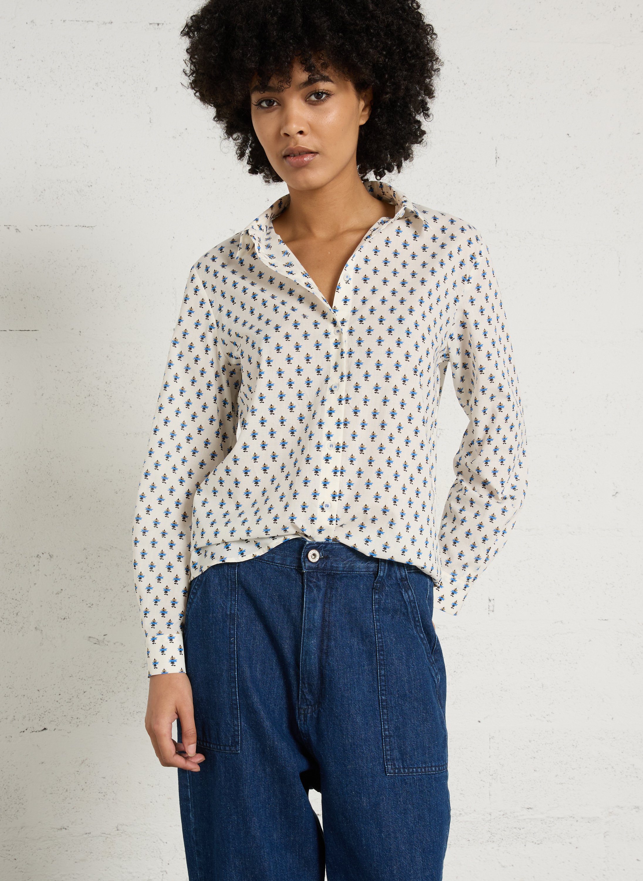 Chemise droite col classique en coton imprimé colette MAISON 123 Blanc