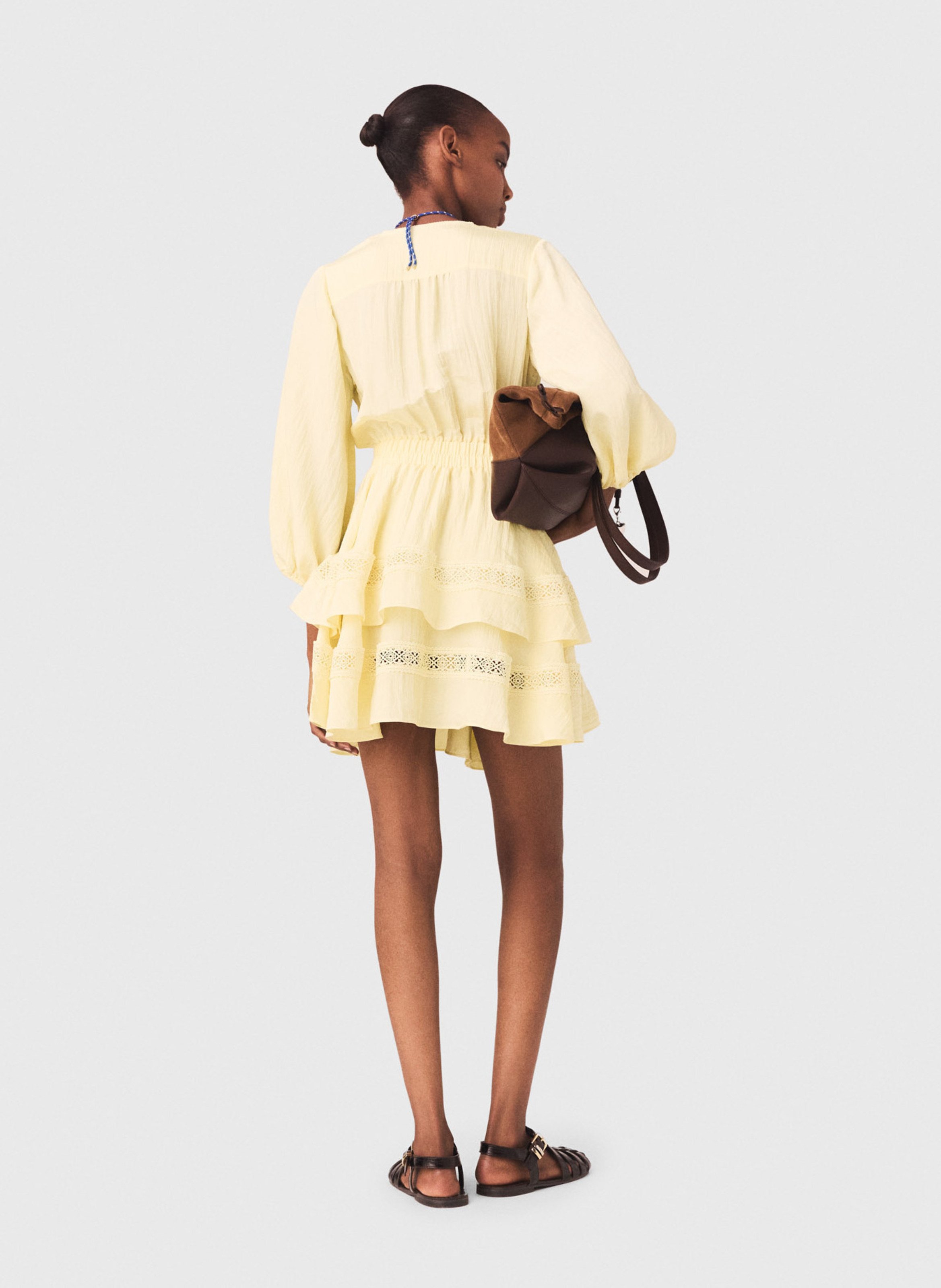 Robe courte évasée col v MAJE Jaune