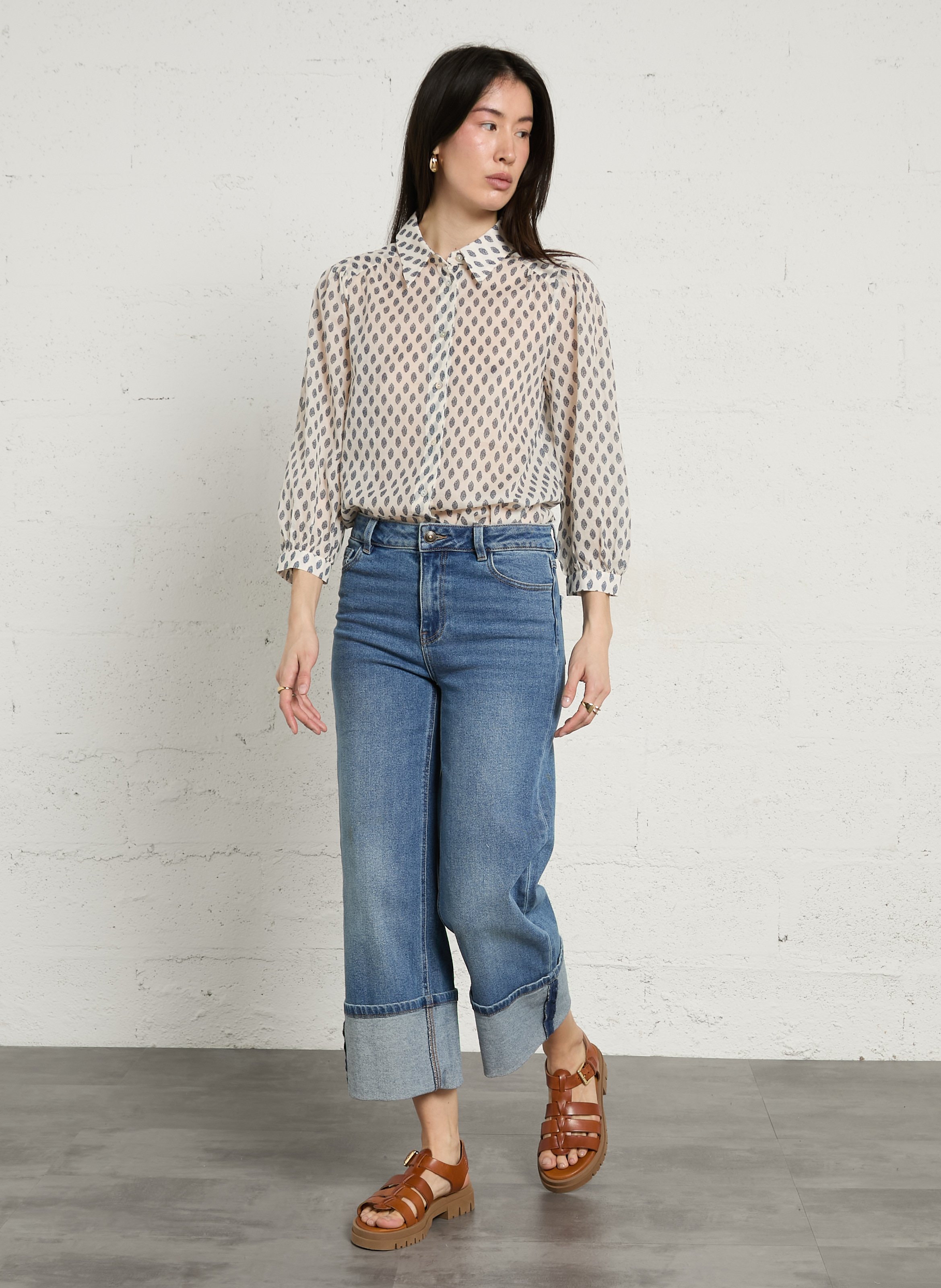 Chemise droite col classique imprimée en voile de coton dylan MAISON 123 Blanc