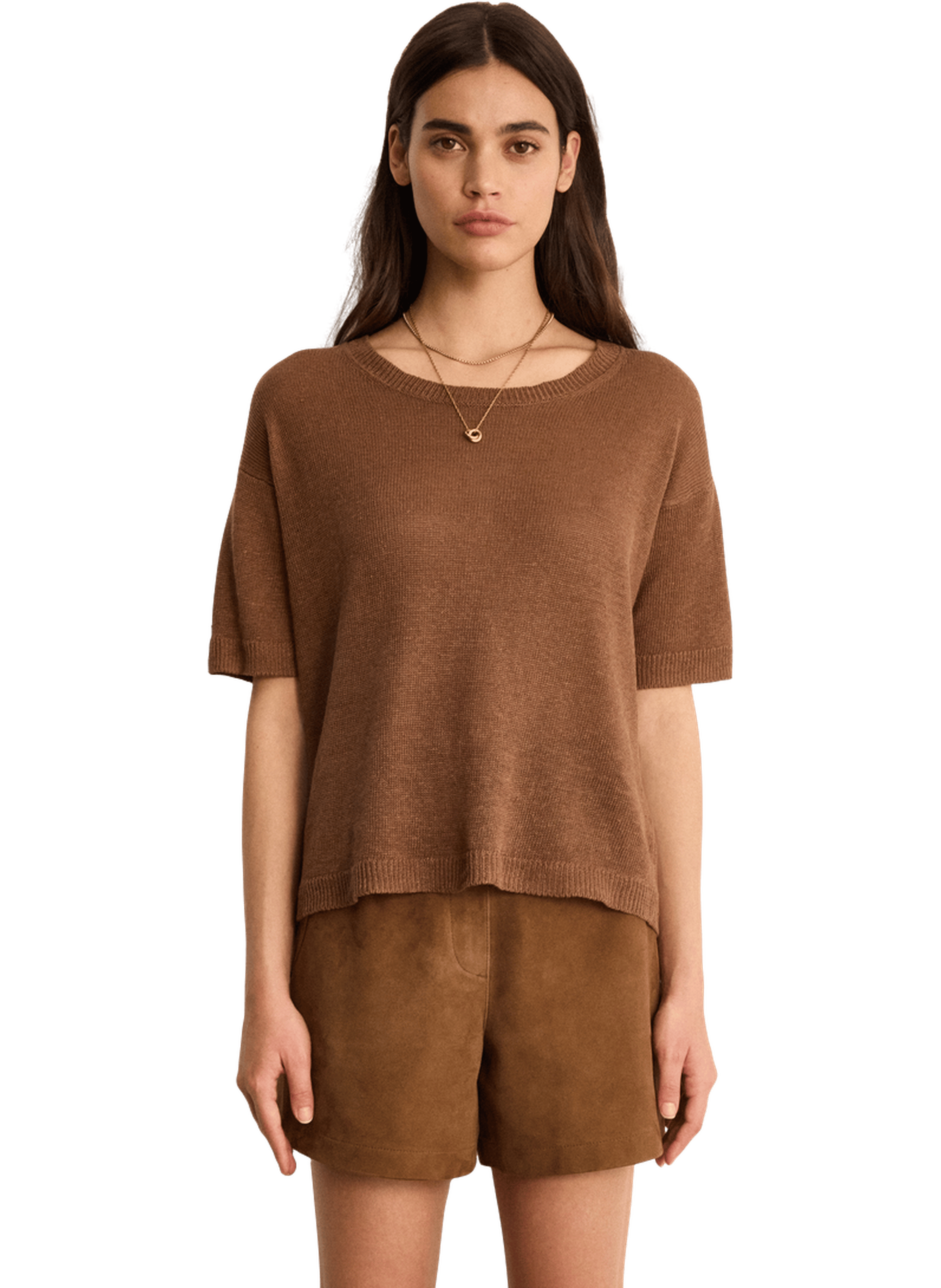 Pull ample en lin à manches courtes - laelia PABLO Marron