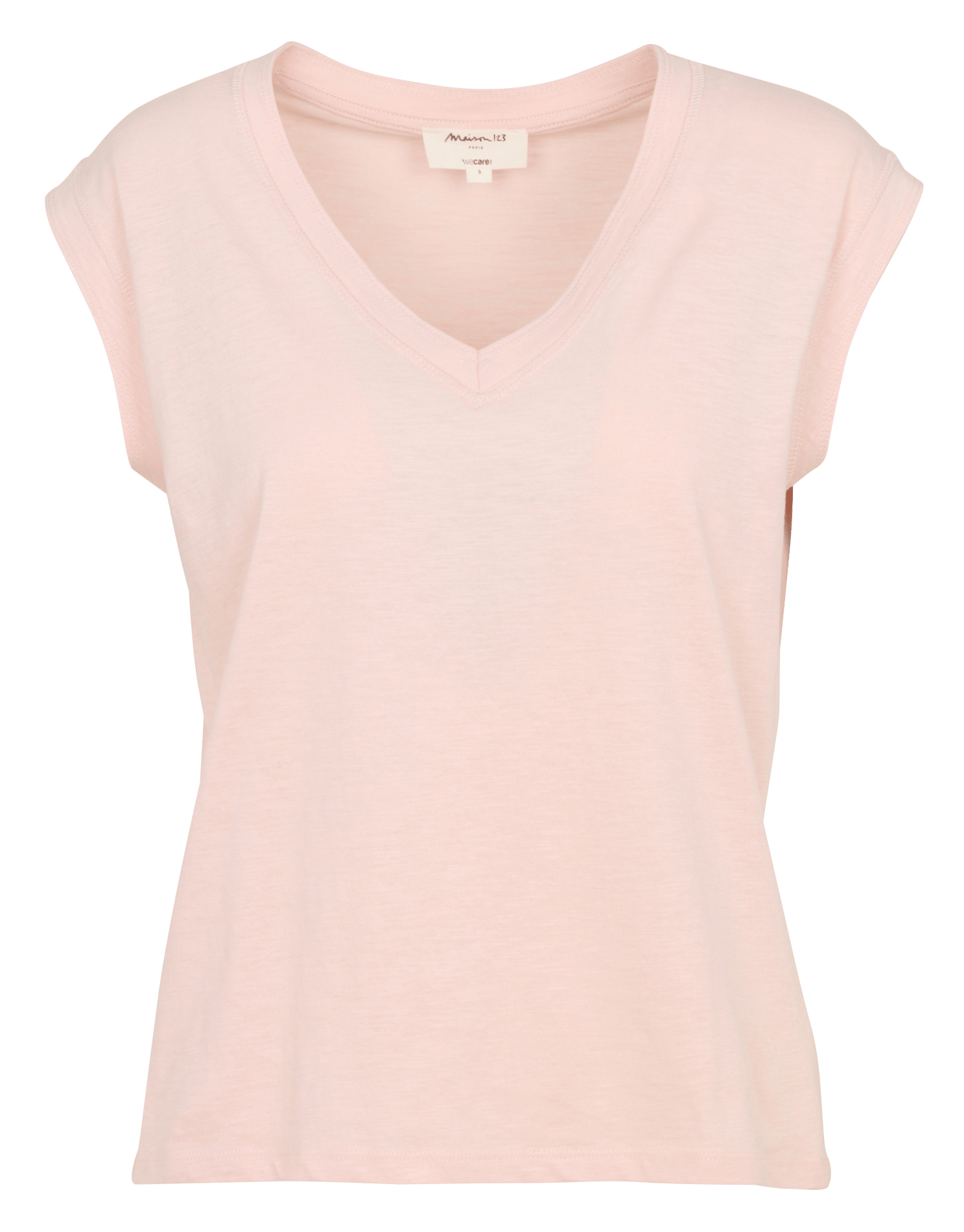 Tee-shirt col v en coton delya MAISON 123 Rose