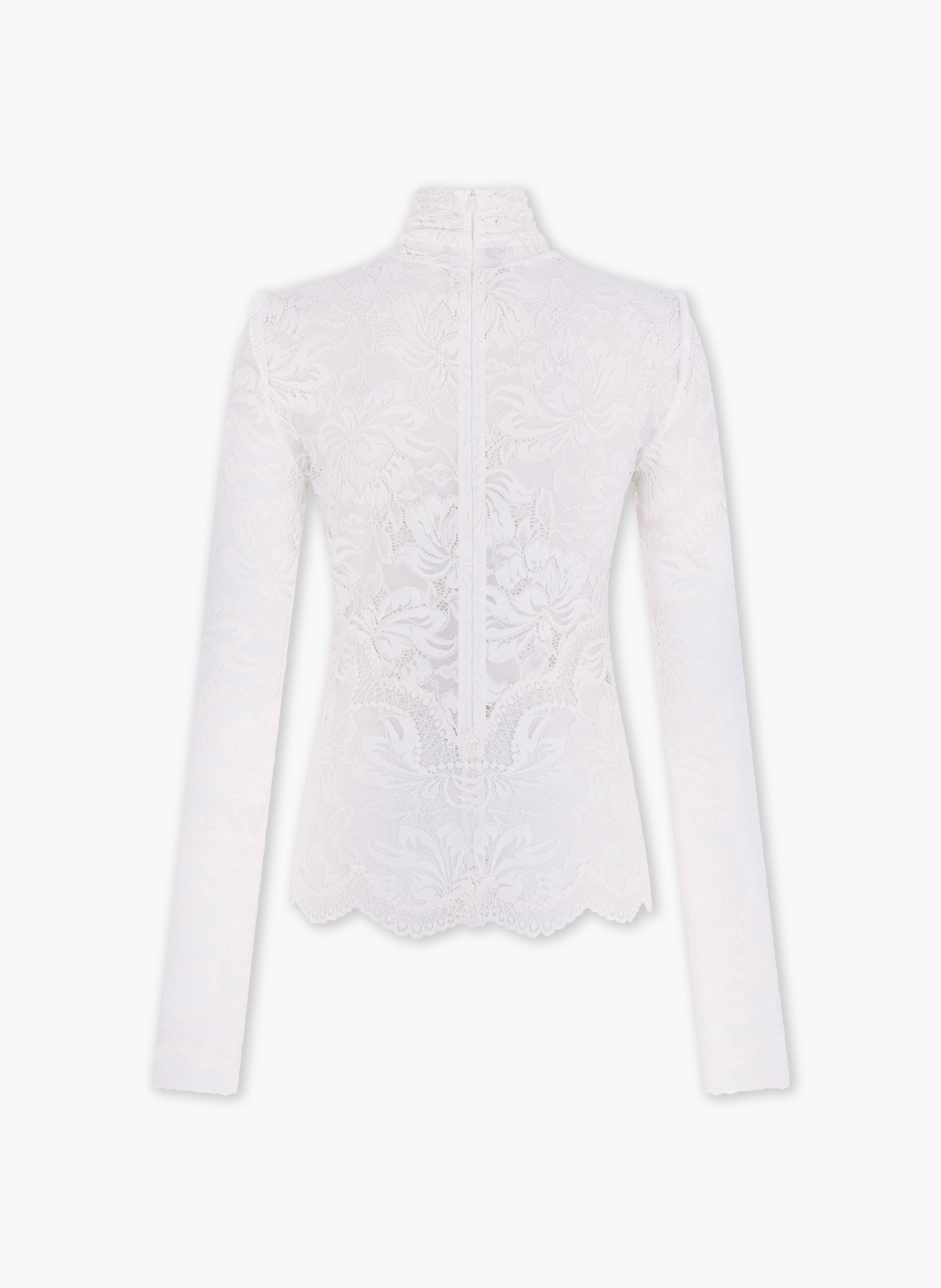 Top manches longues en dentelle col montant RABANNE Blanc