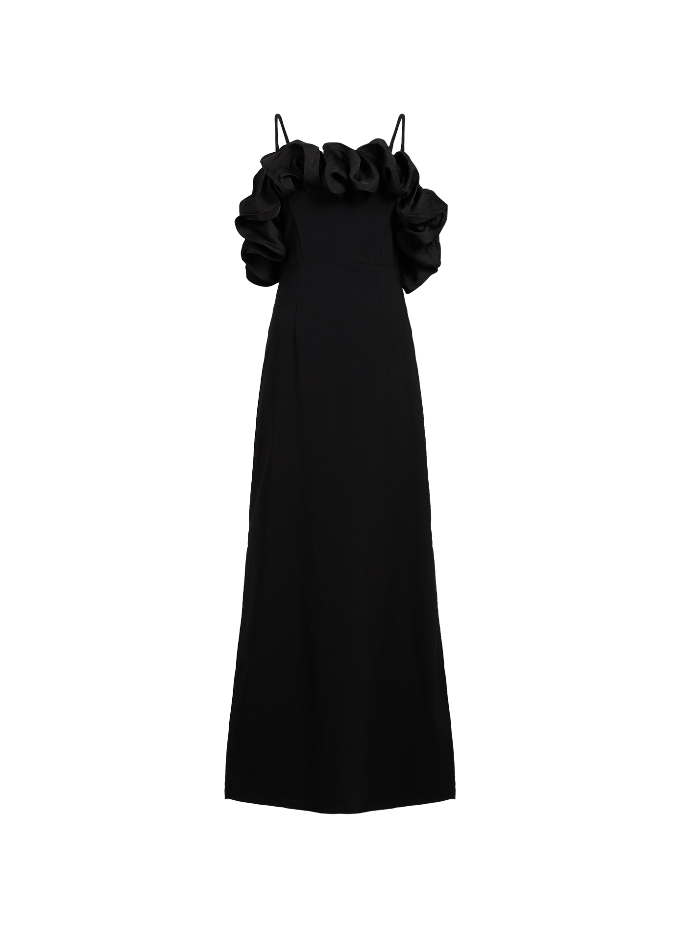 Robe longue à col volanté OBJECT Noir