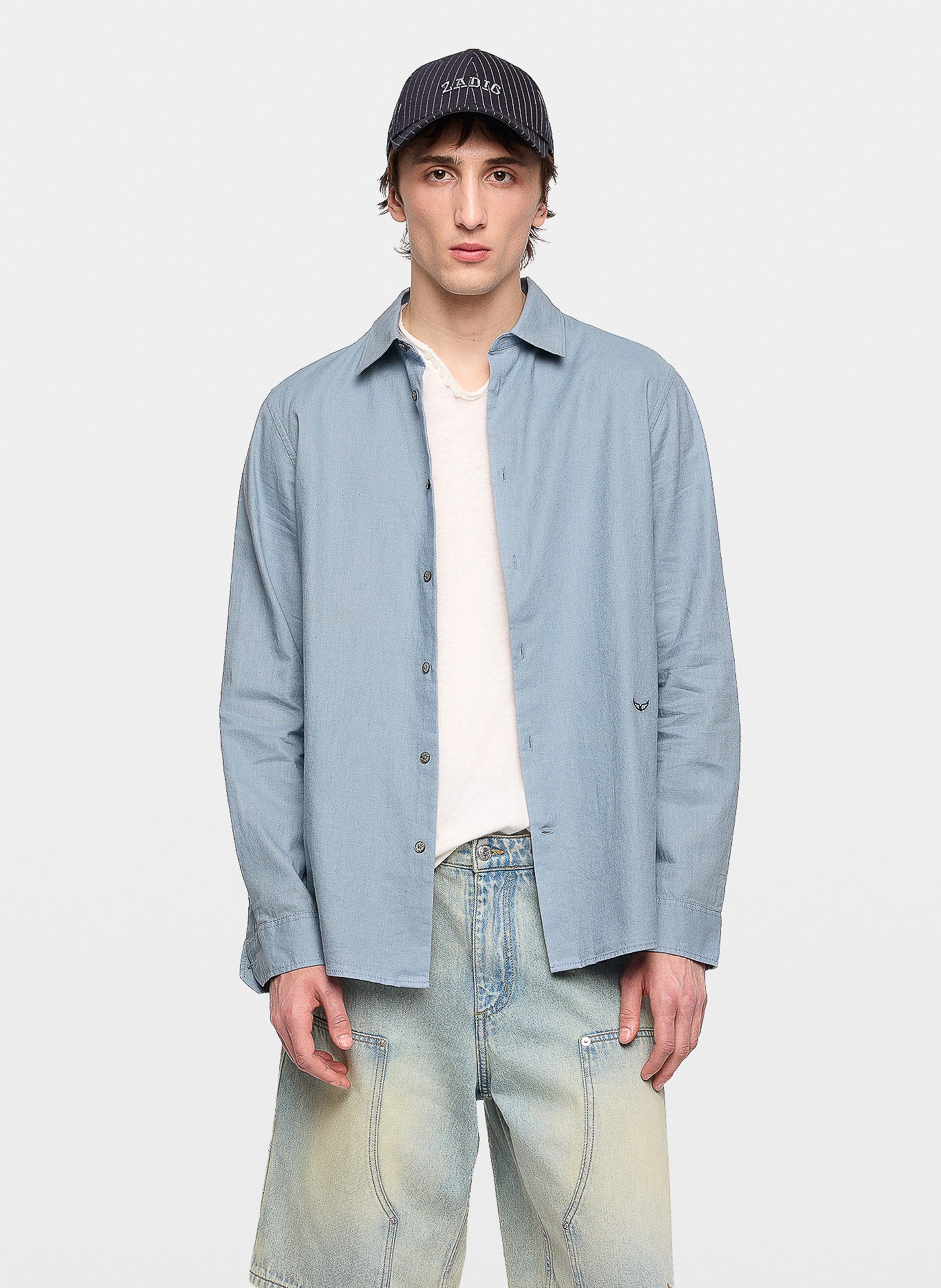 Chemise droite boutonnée en lin mélangé sid ZADIG&VOLTAIRE Bleu