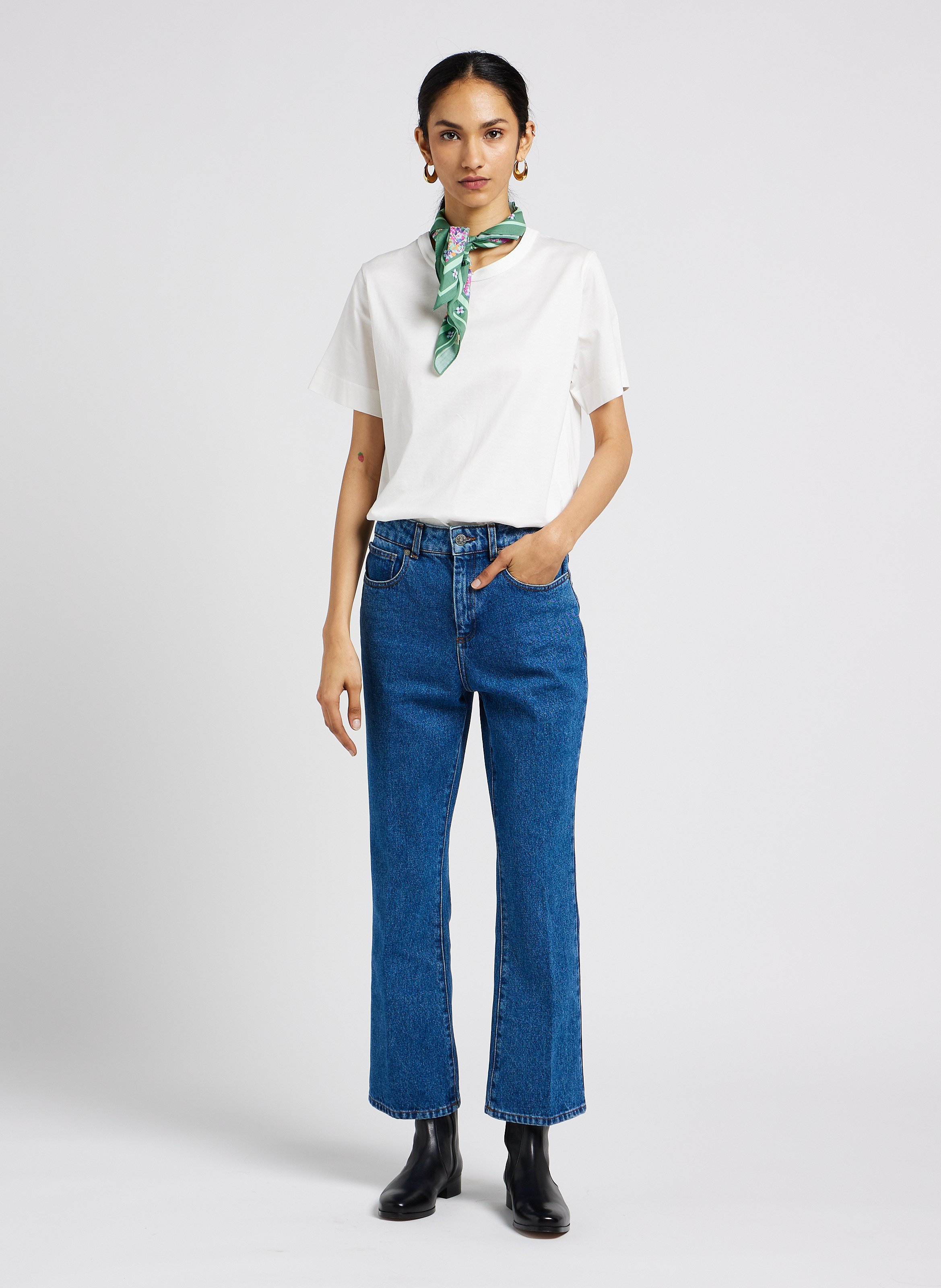 Tee shirt à col rond en coton basic SOEUR Blanc