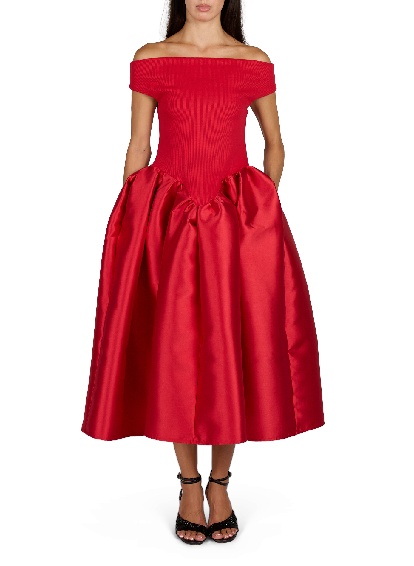 Robe longue évasée en coton mélangé MARQUES ALMEIDA Rouge