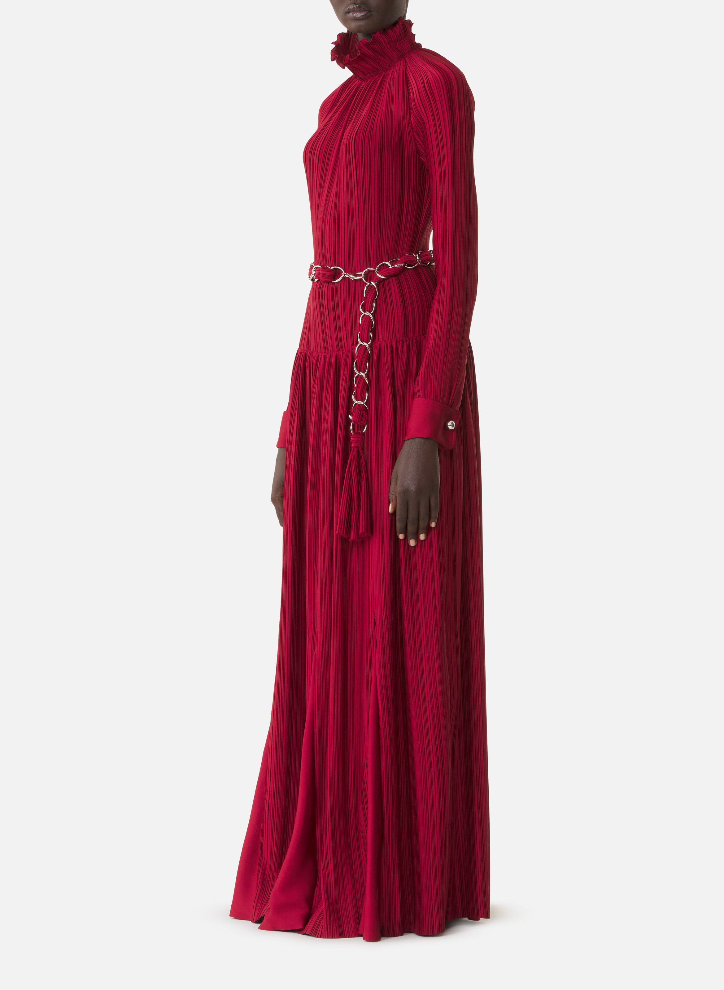 Robe longue en charmeuse plissée LANVIN Rouge