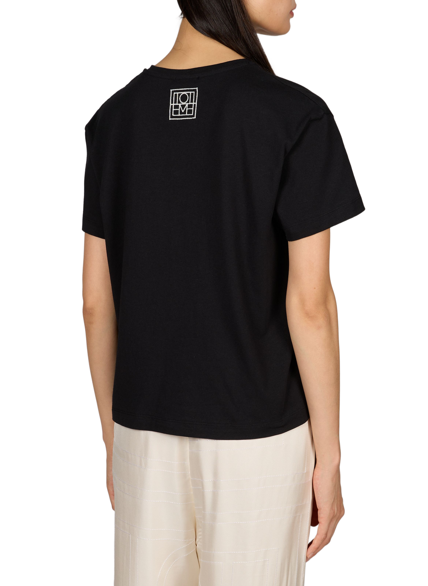 Straight cut organic cotton embroidered t-shirt TOTEME Black