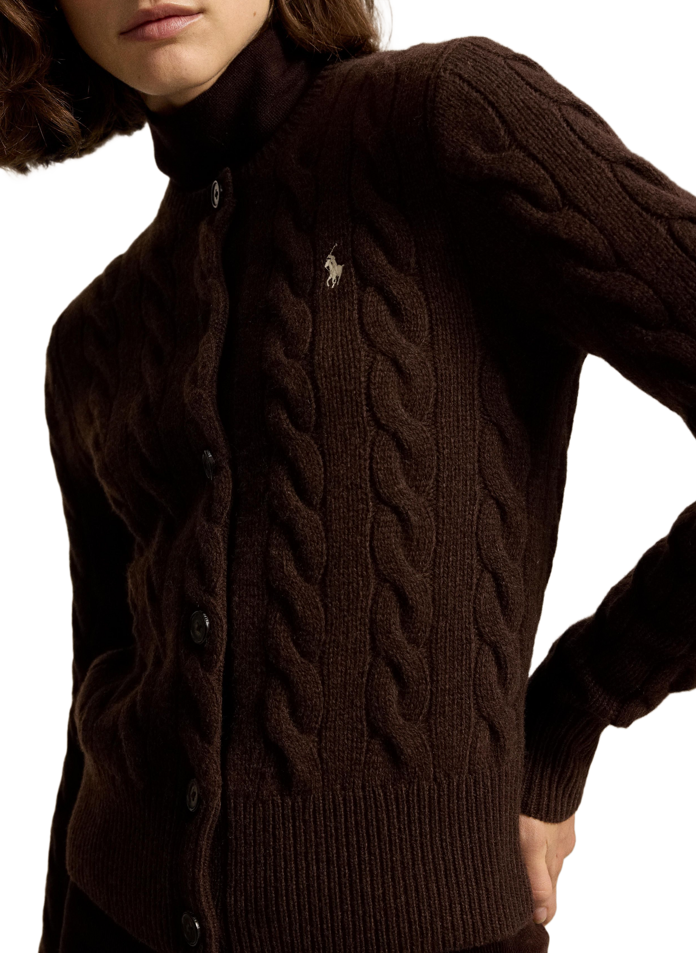 Round neck cardigan in wool and cashmere POLO RALPH LAUREN Brown