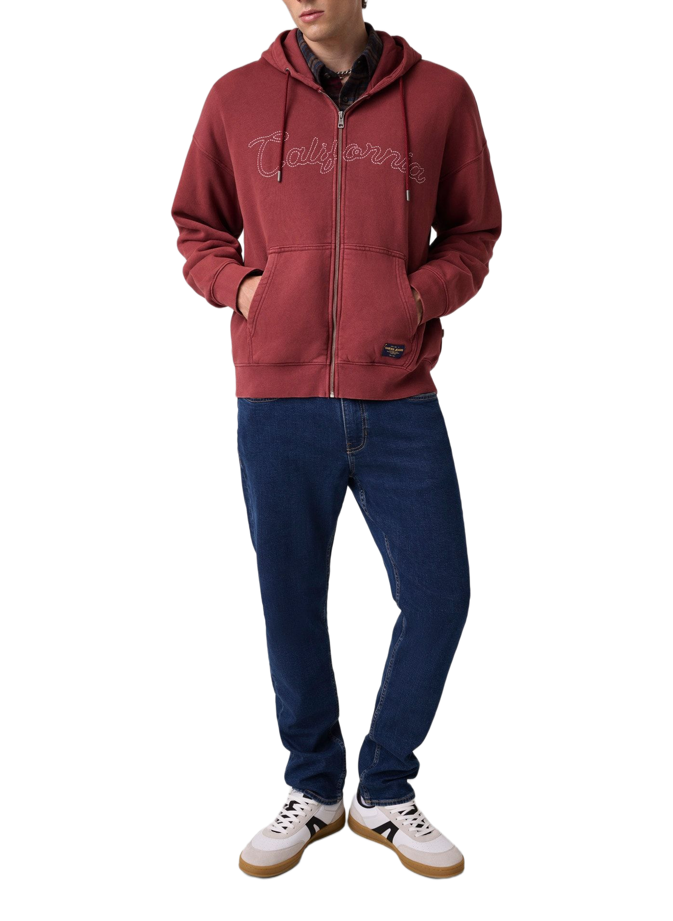 Gerader Reißverschluss-Sweatshirt aus Baumwolle GUESS Rot