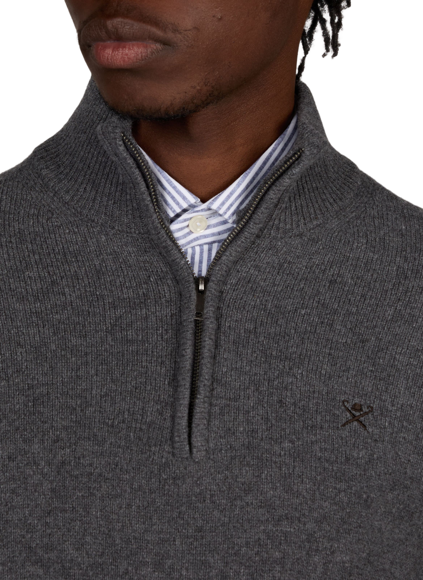 Straight-fit zip-up high-neck wool jumper HACKETT Grey