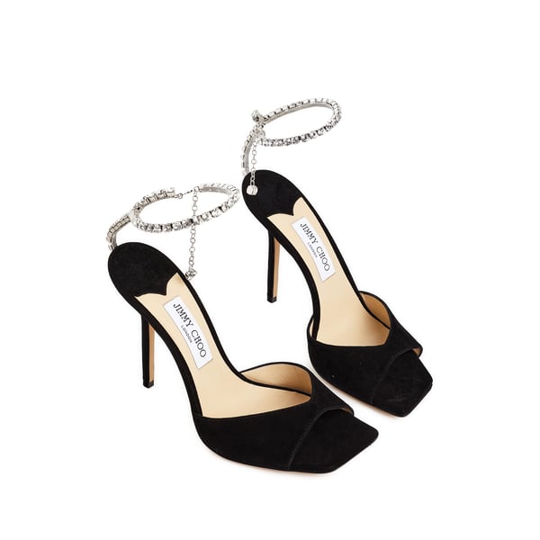 Jimmy Choo Suede Sandals With Rhinestones Detail In Black