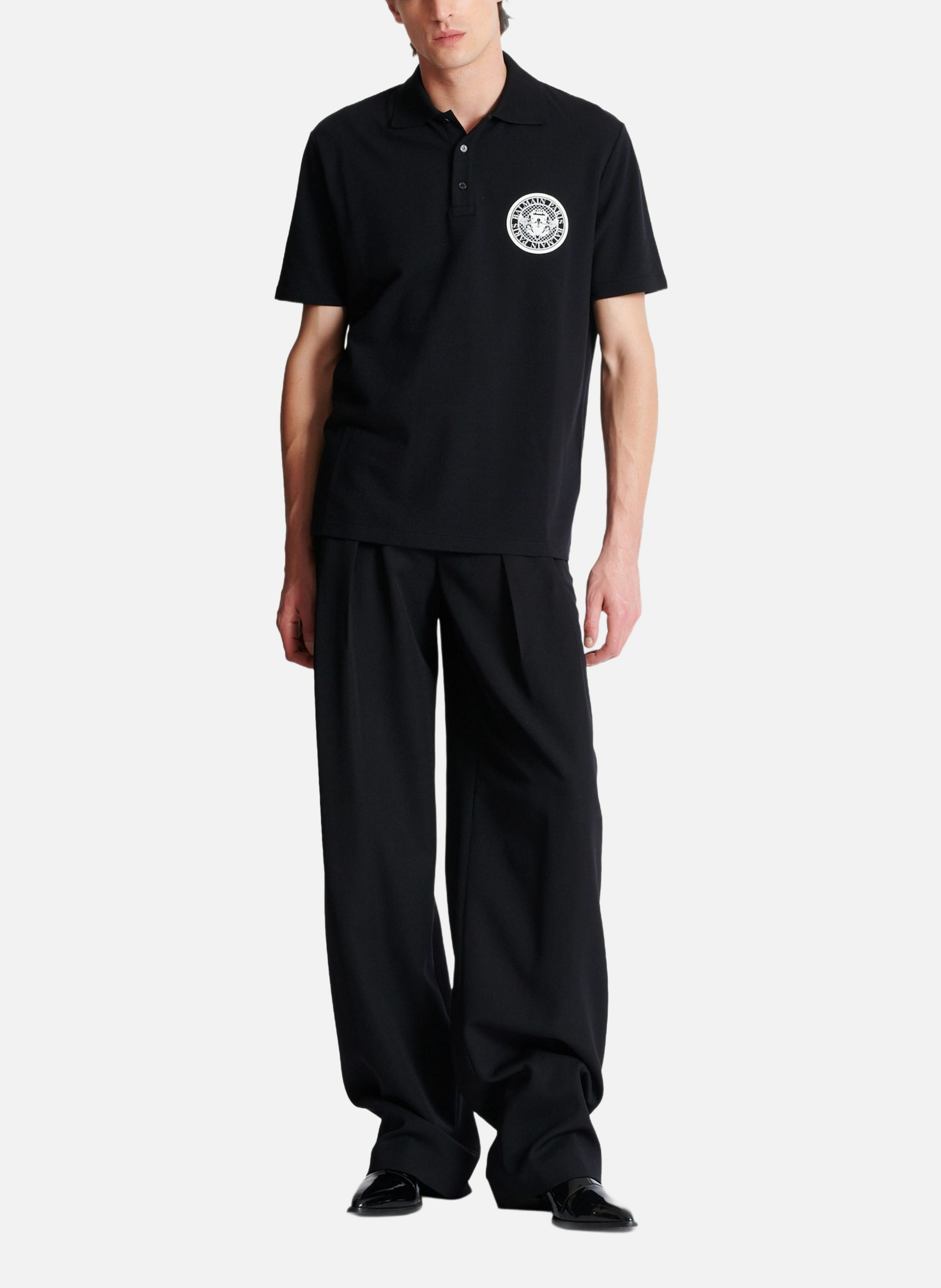 Polo en coton imprimé « coin » BALMAIN Noir